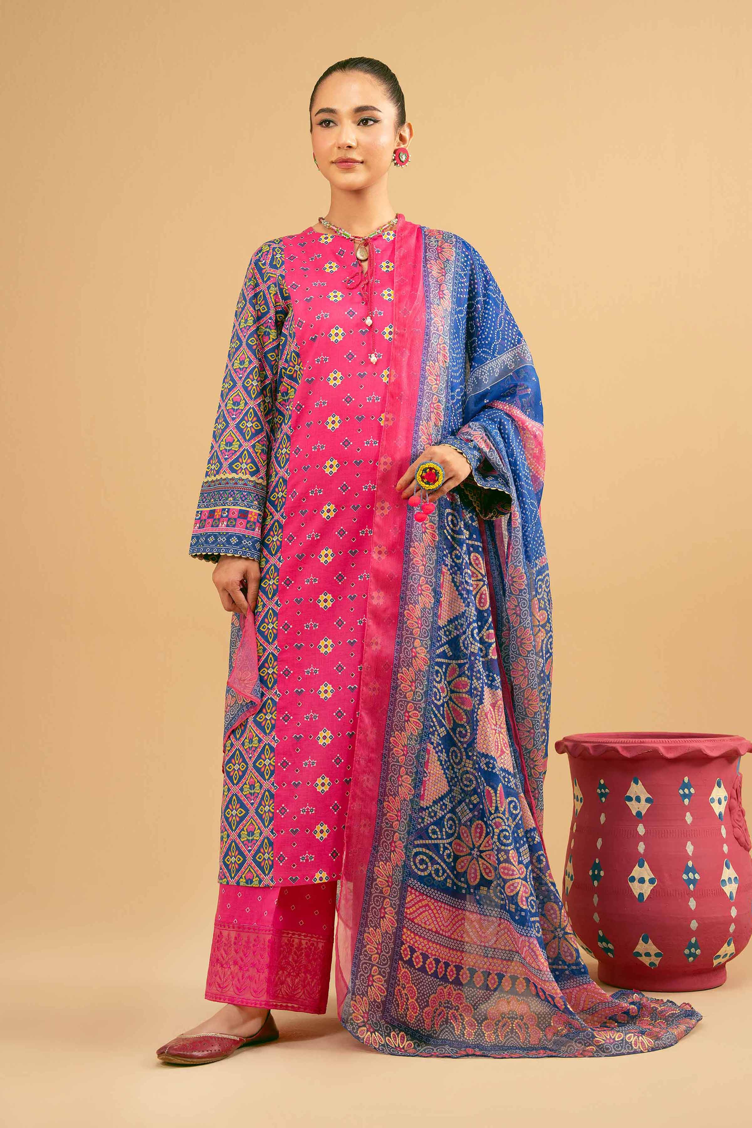 NishatUK - Peach Embroidered Lawn 3-piece ready to wear Suit