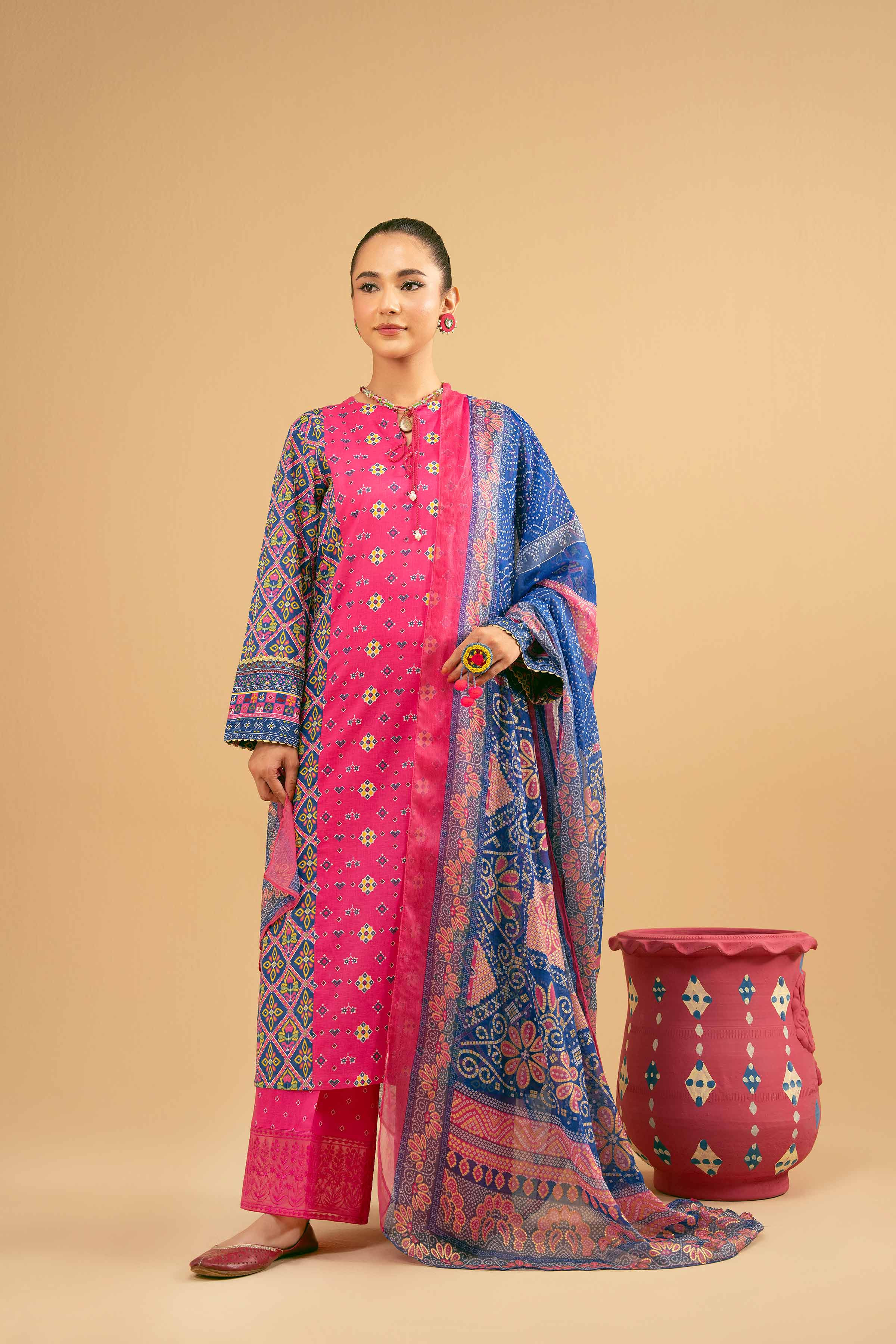 NishatUK - Peach Embroidered Lawn 3-piece ready to wear Suit