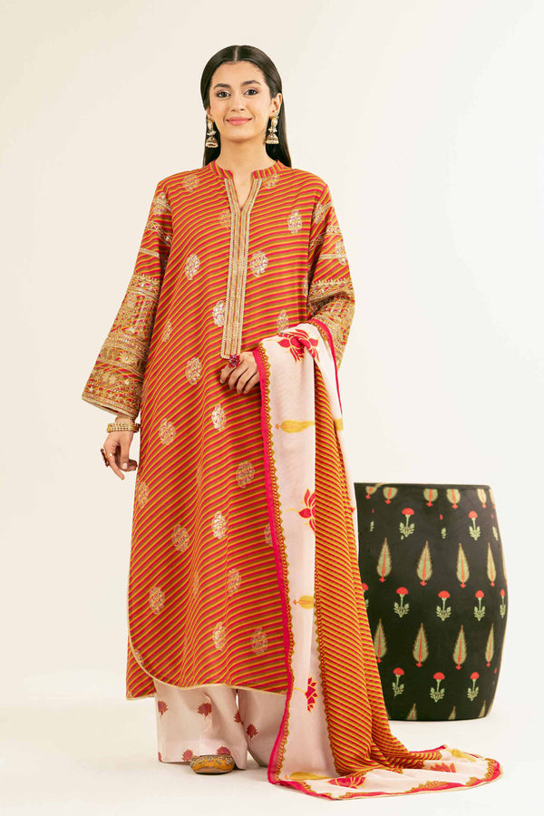 3 Piece - Printed Embroidered Suit - PE25-284