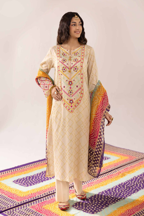 3 Piece - Printed Embroidered Suit - PE25-285