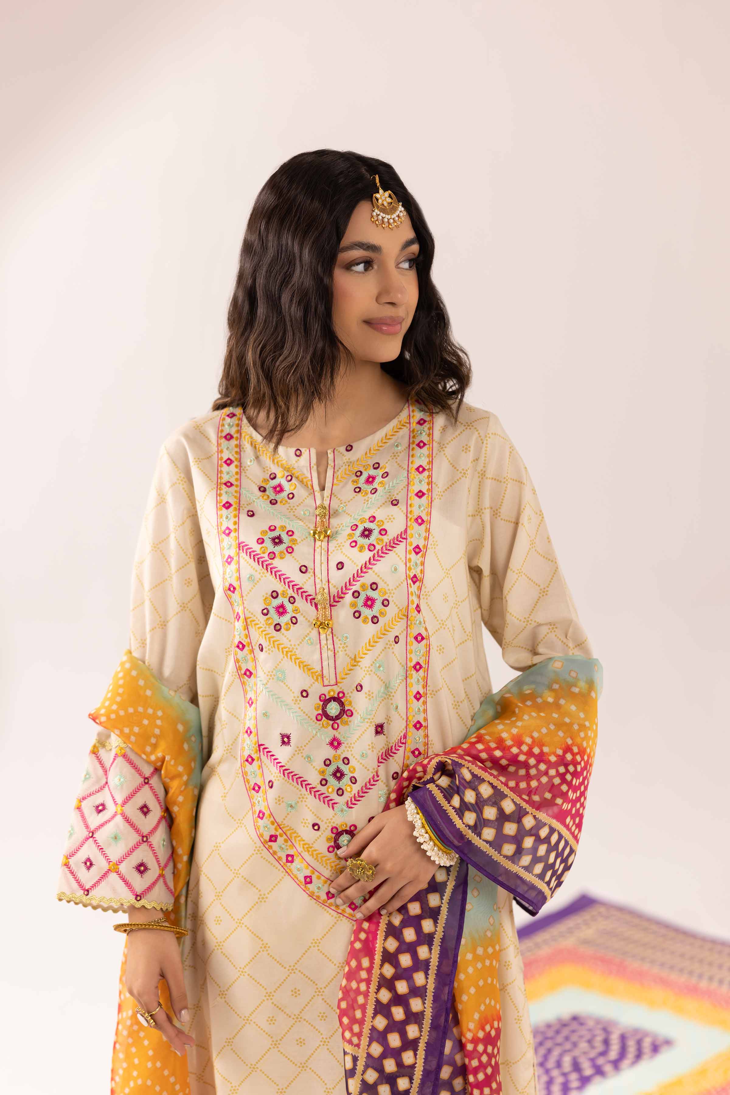 NishatUK - Brown Embroidered  Lawn 3-piece ready to wear Suit