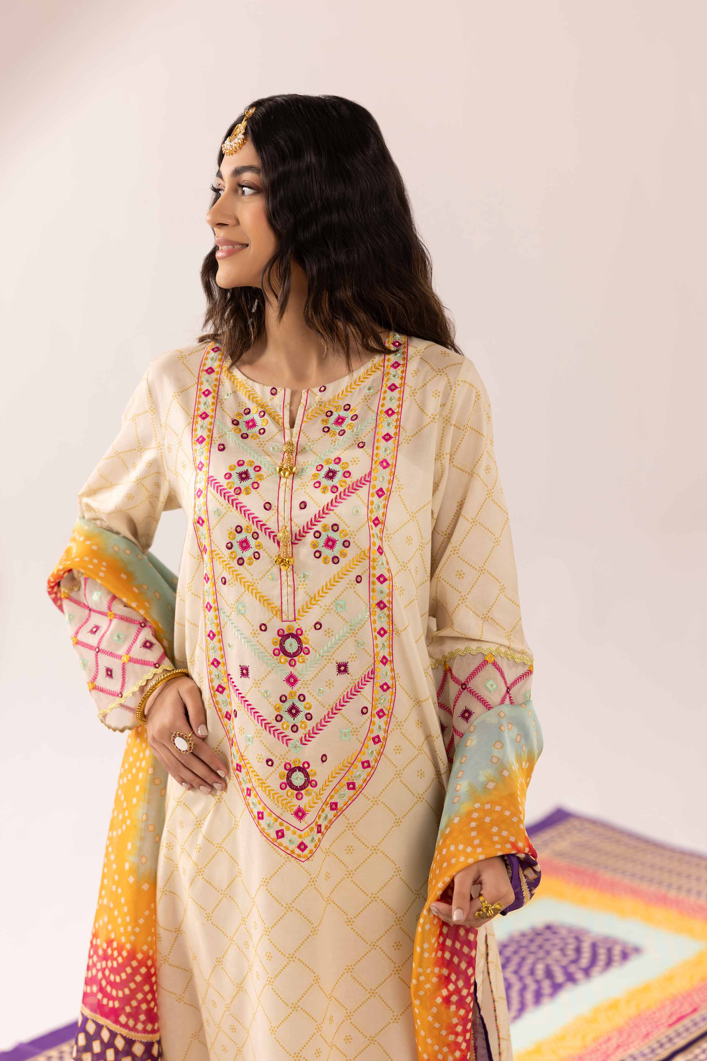 NishatUK - Brown Embroidered  Lawn 3-piece ready to wear Suit
