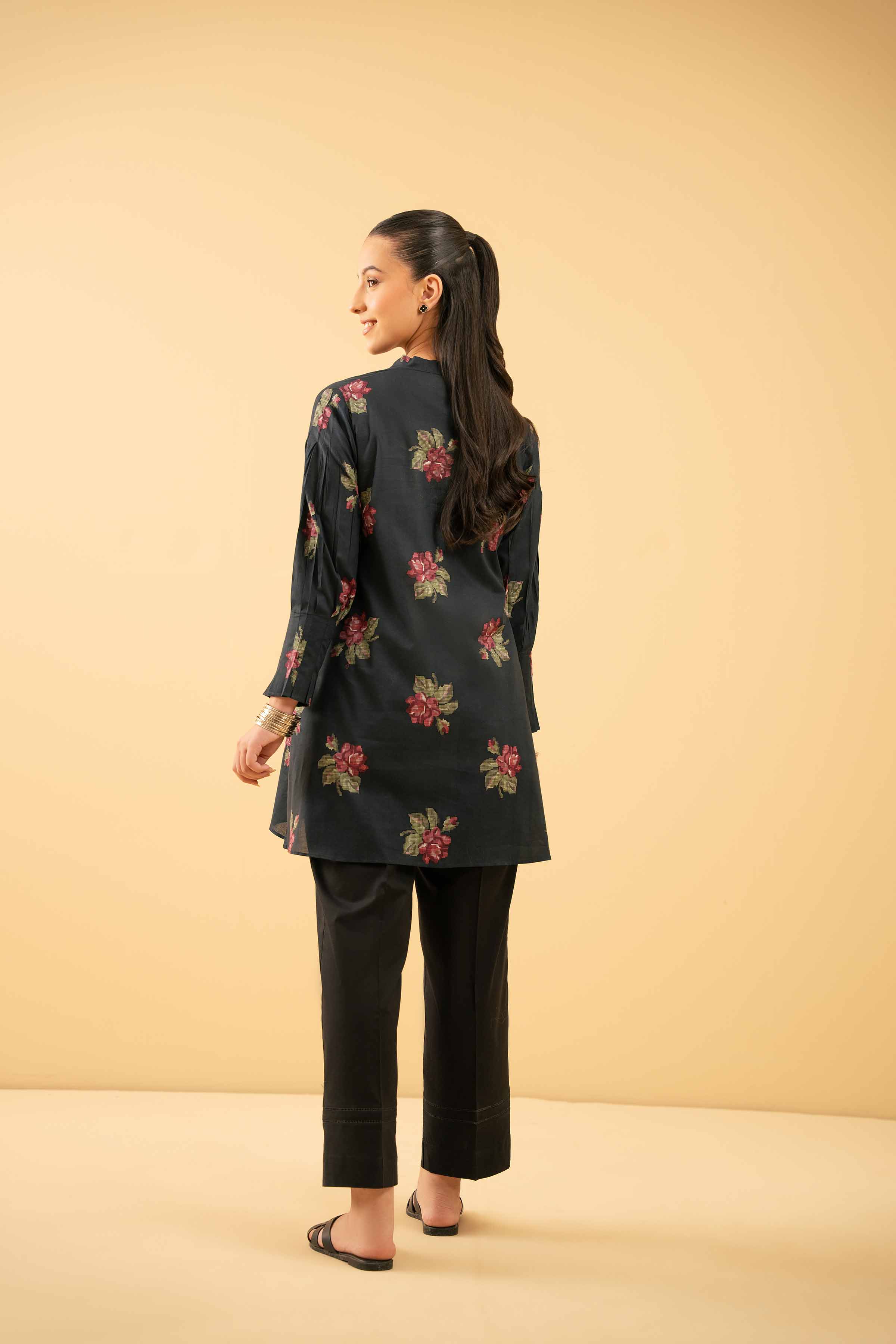 NishatUK - Black Printed Lawn 1-piece ready to wear Tunic