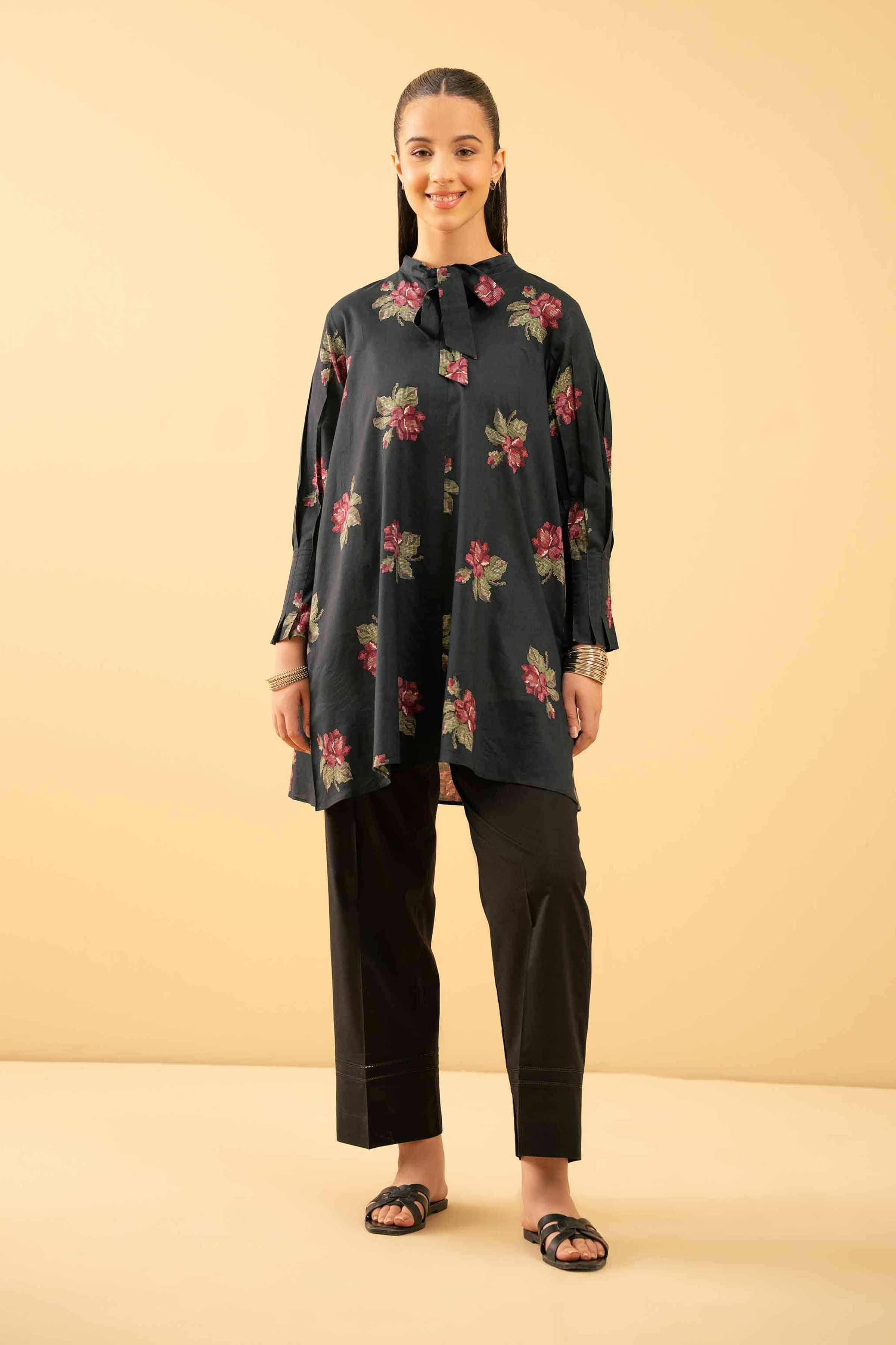 NishatUK - Black Printed Lawn 1-piece ready to wear Tunic