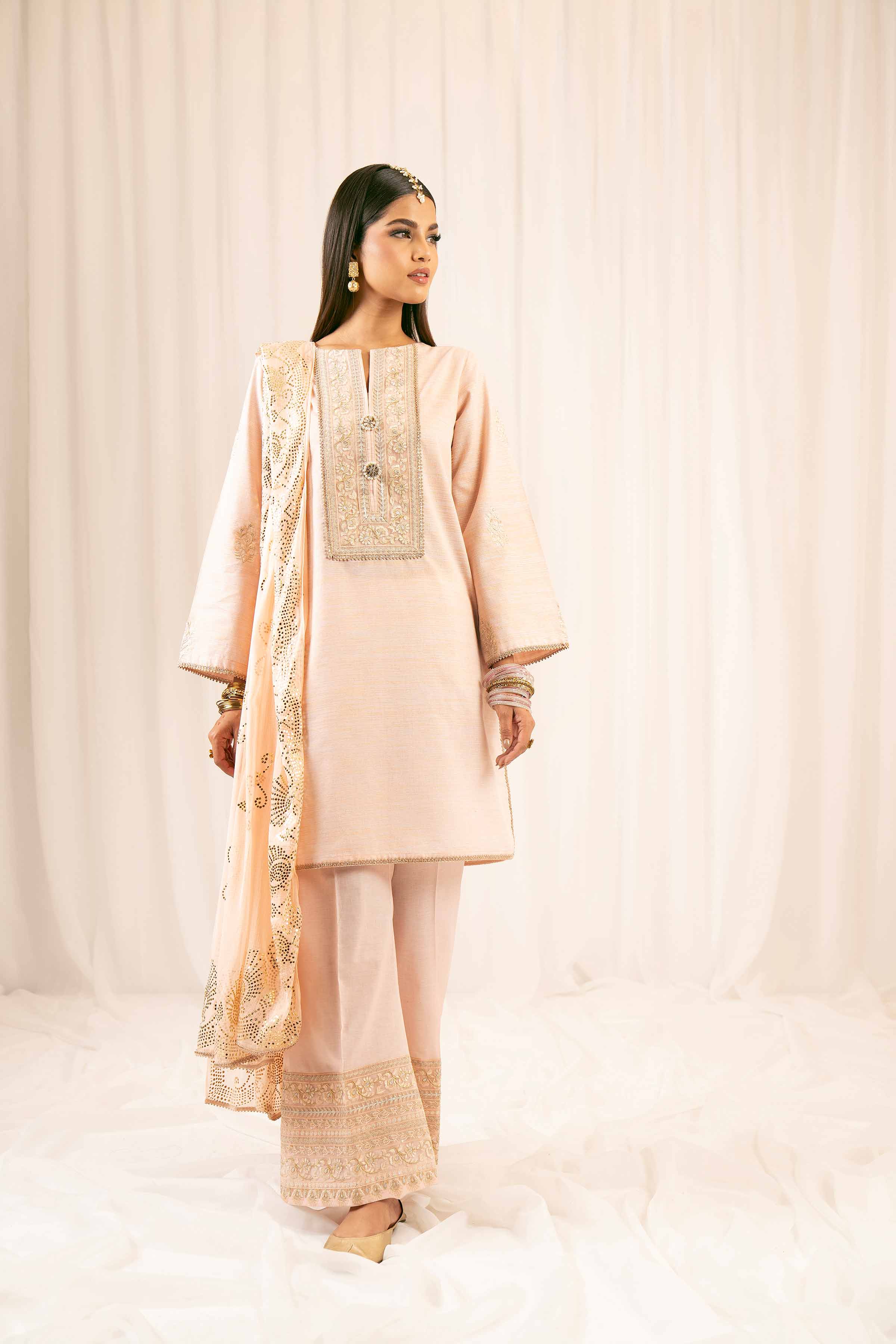 NishatUK - Peach Embroidered Yarn Dyed 3-piece ready to wear Suit