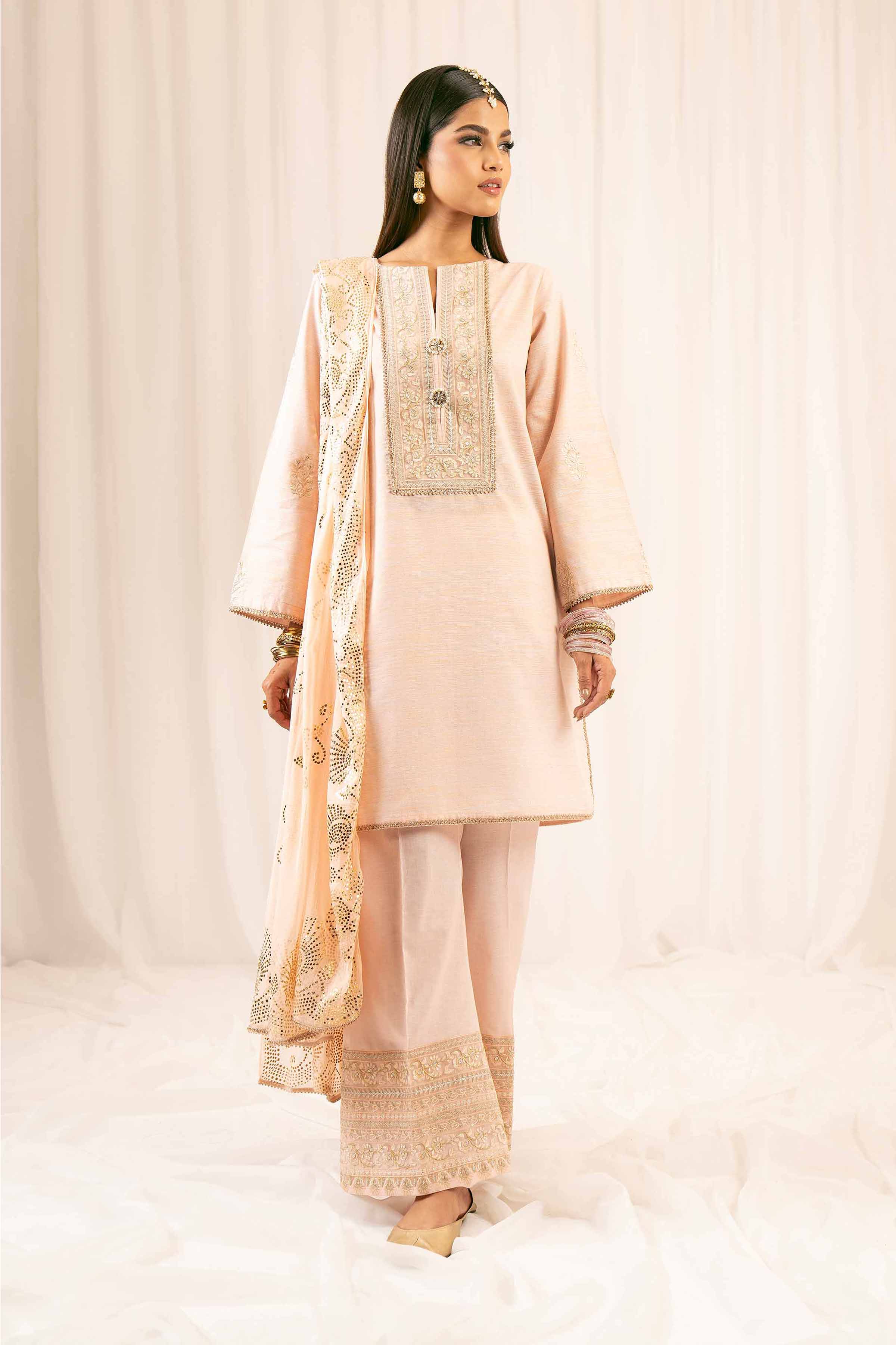 NishatUK - Peach Embroidered Yarn Dyed 3-piece ready to wear Suit