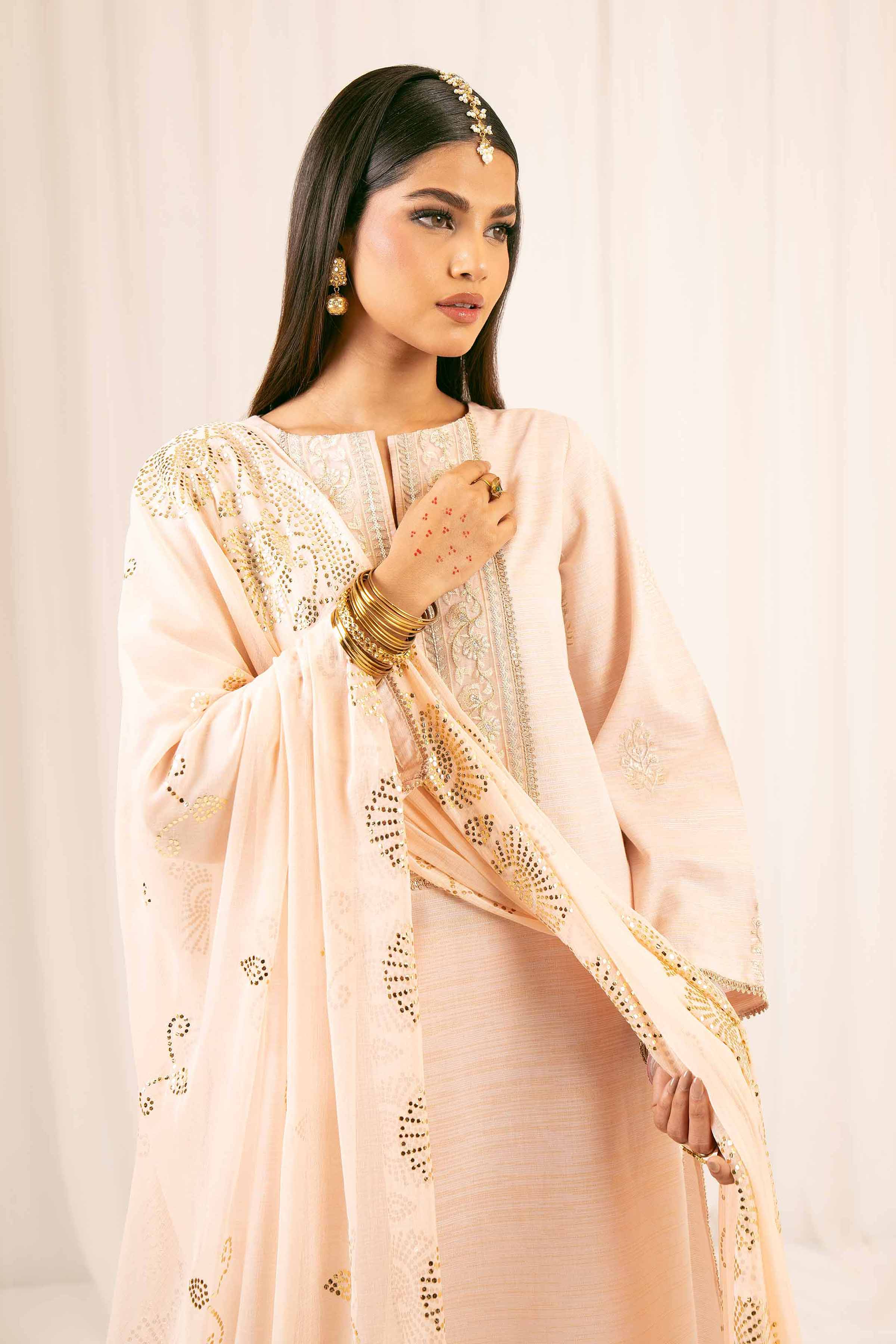 NishatUK - Peach Embroidered Yarn Dyed 3-piece ready to wear Suit