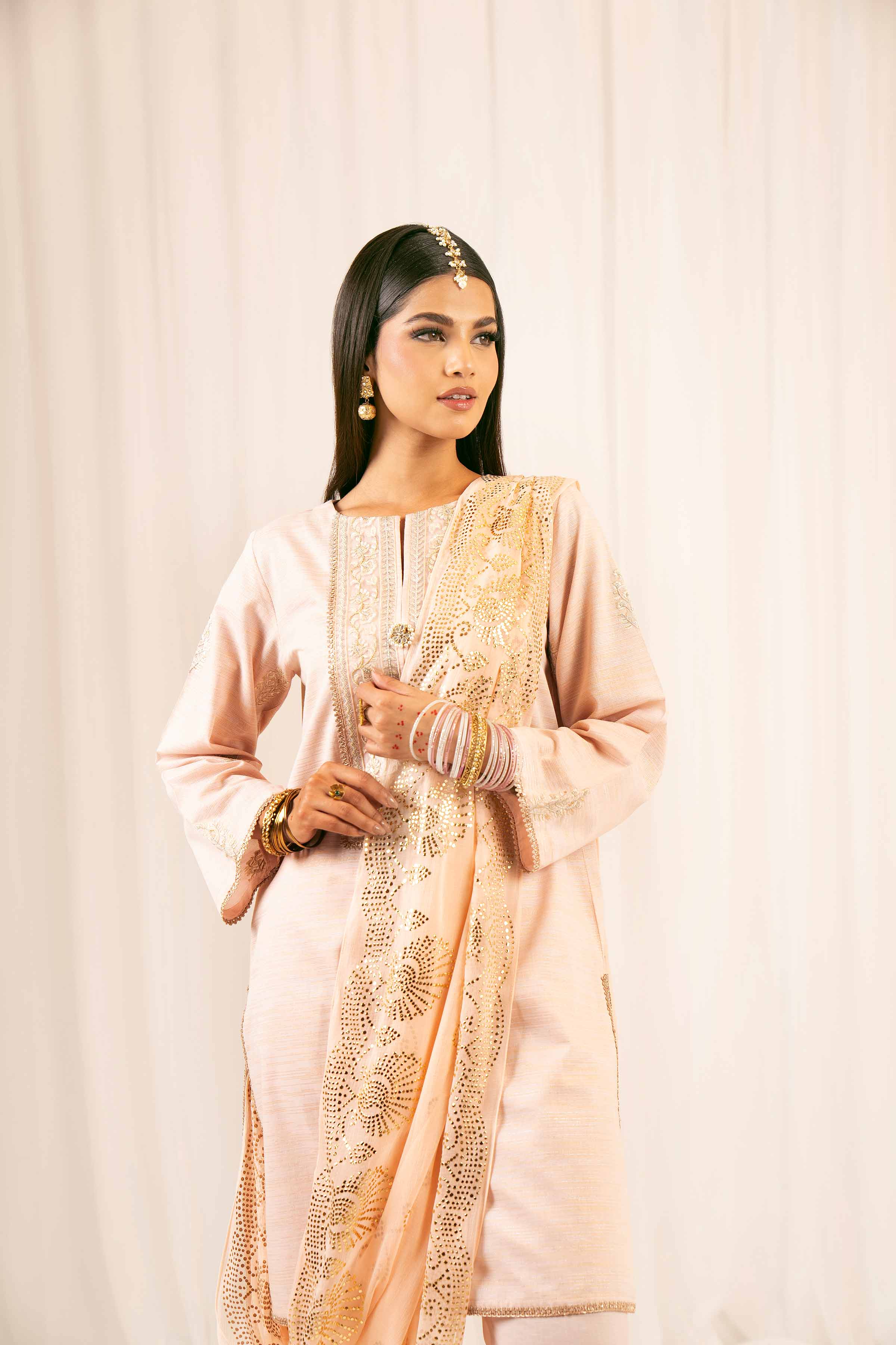 NishatUK - Peach Embroidered Yarn Dyed 3-piece ready to wear Suit
