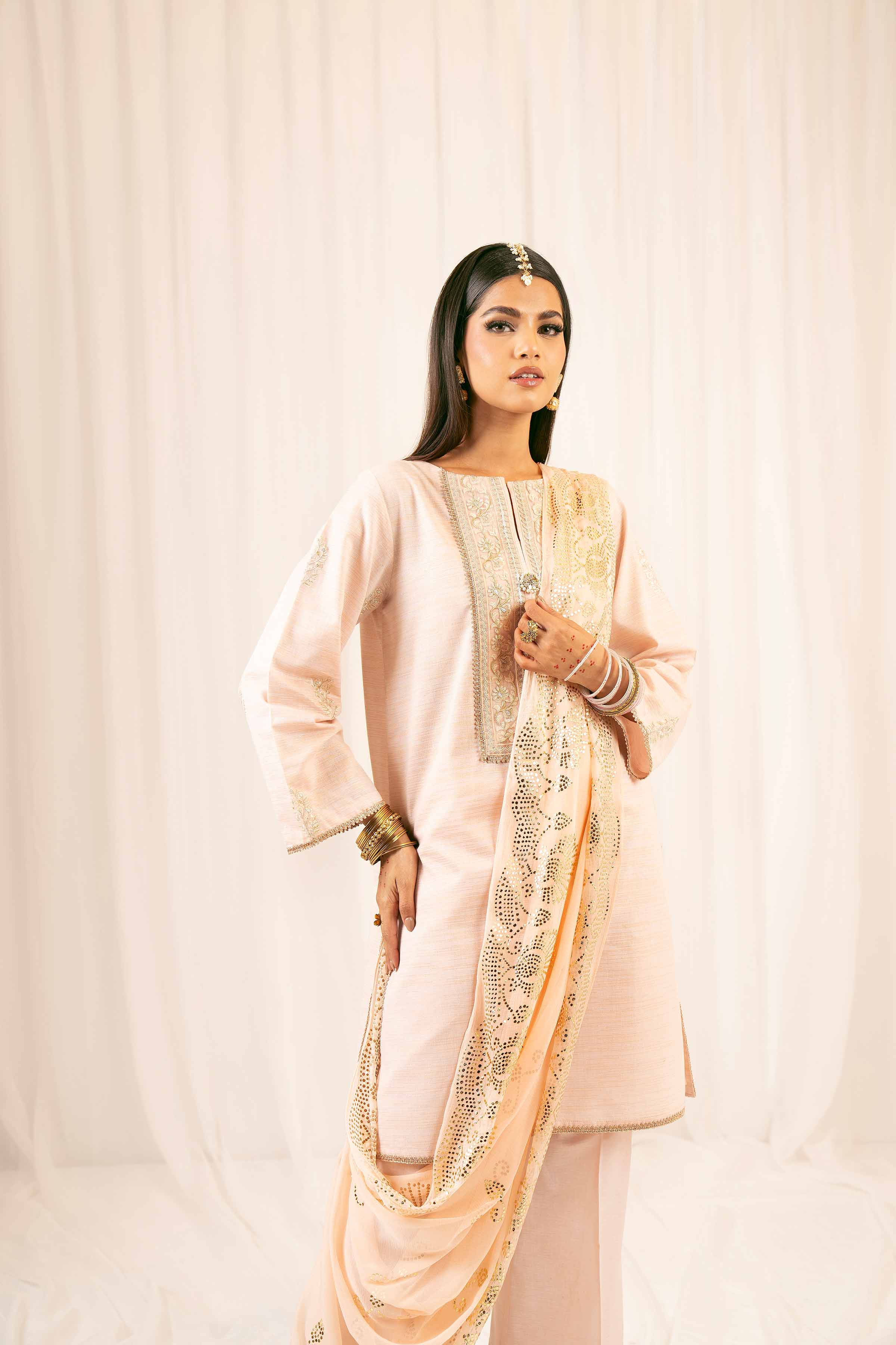 NishatUK - Peach Embroidered Yarn Dyed 3-piece ready to wear Suit