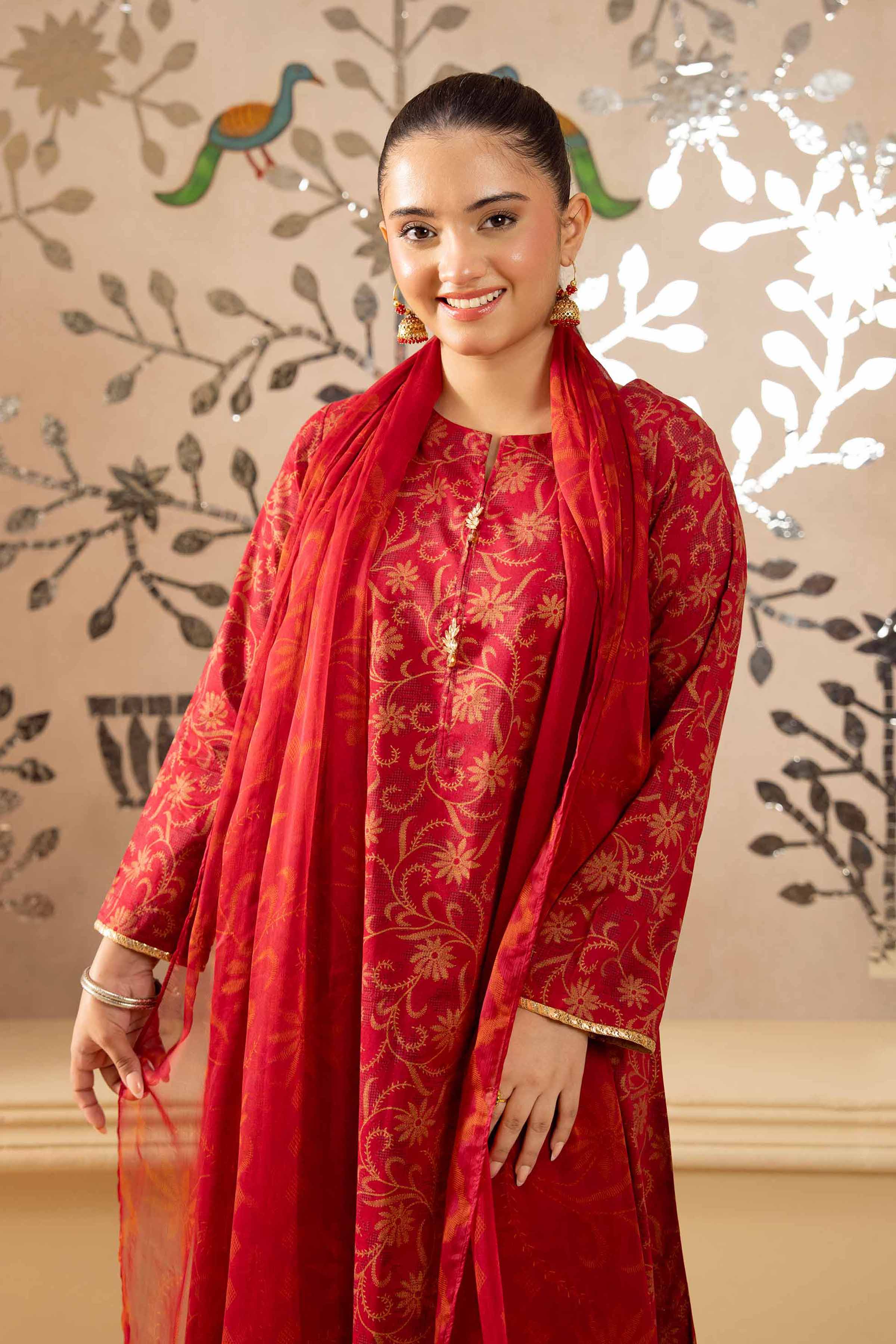 NishatUK - Red Printed  Lawn 2-piece ready to wear Dress