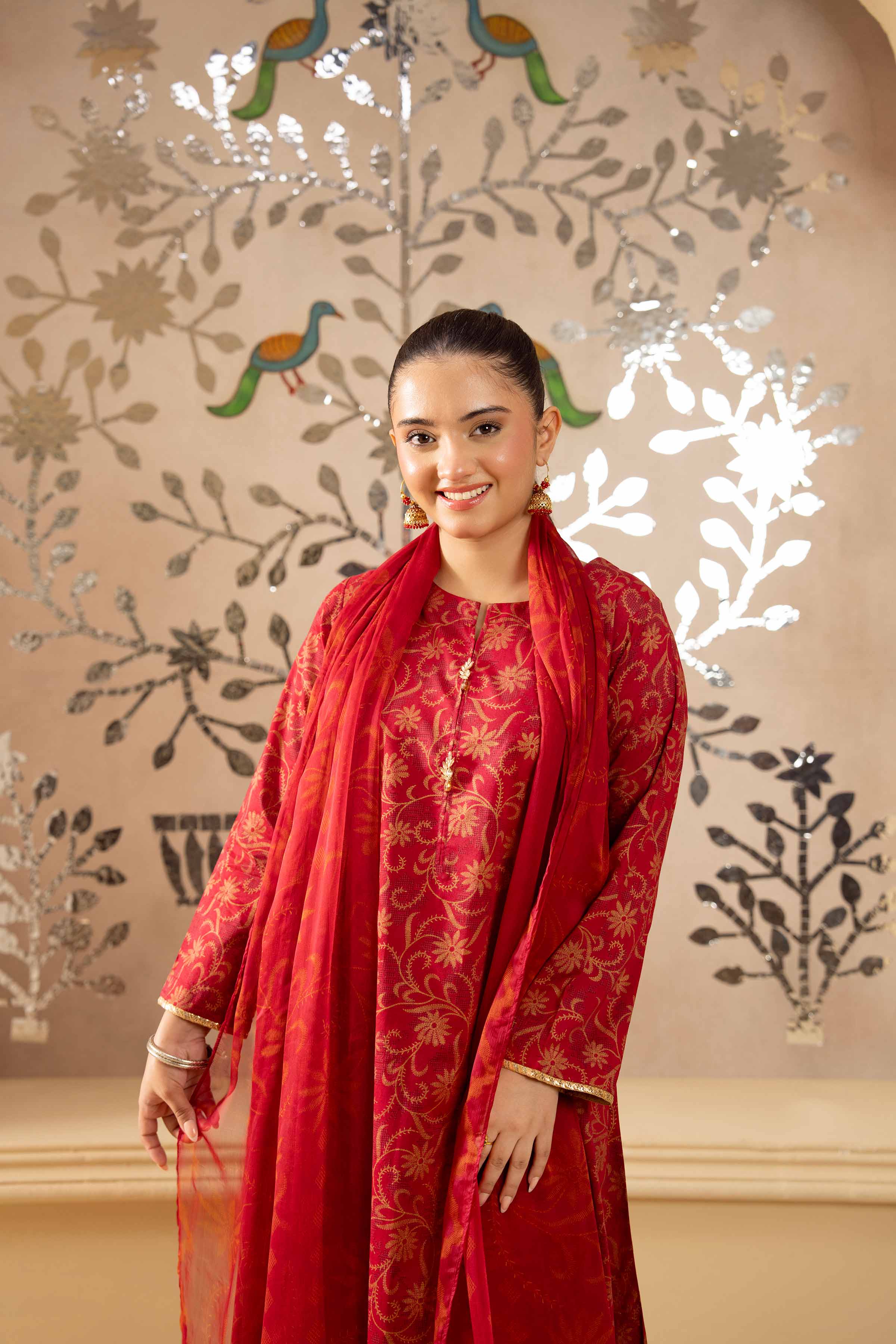 NishatUK - Red Printed  Lawn 2-piece ready to wear Dress