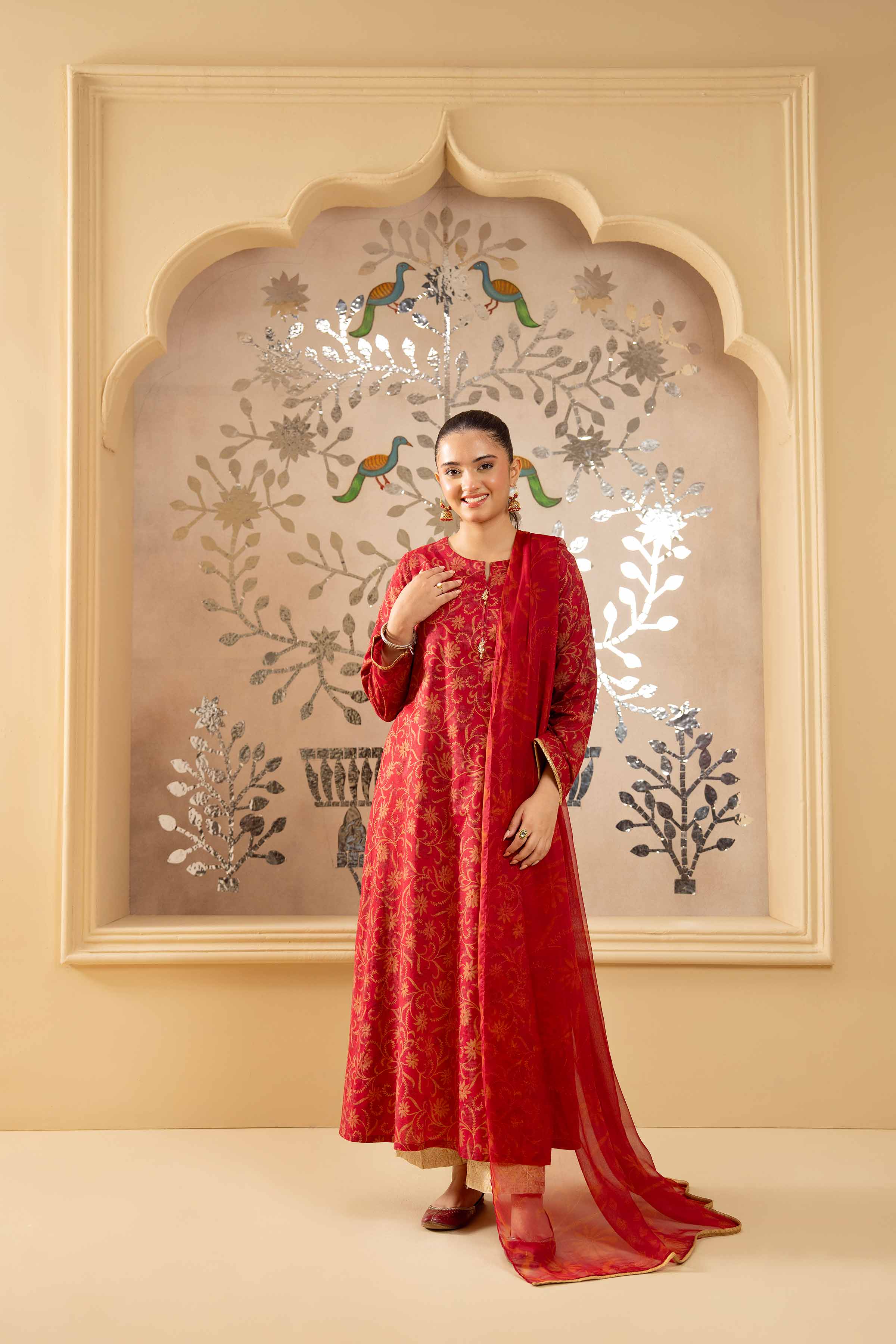 NishatUK - Red Printed  Lawn 2-piece ready to wear Dress