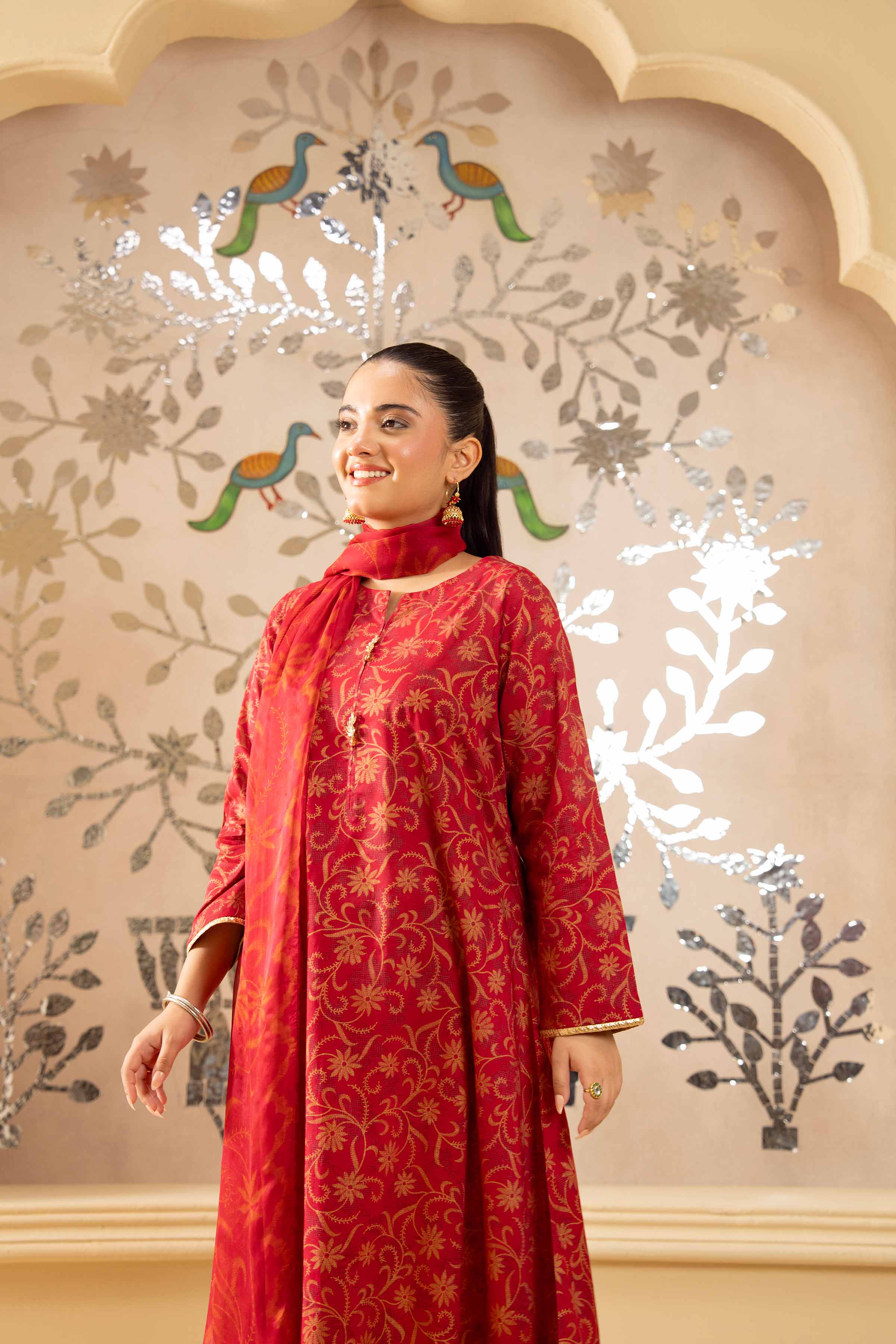 NishatUK - Red Printed  Lawn 2-piece ready to wear Dress