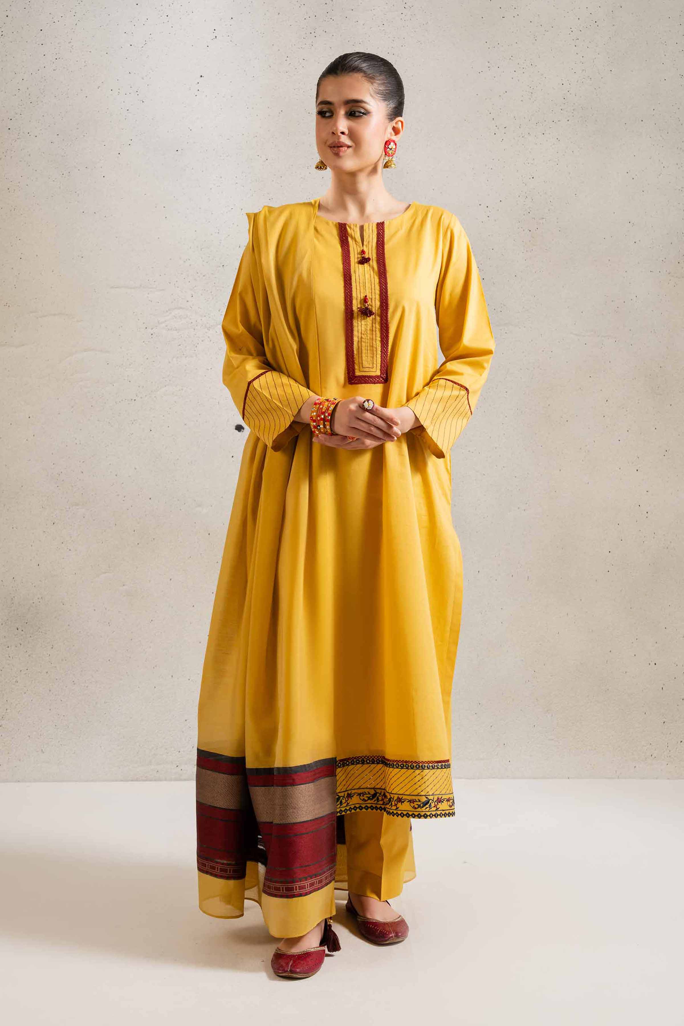 NishatUK - Mustard Embroidered   Cambric 3-piece ready to wear Suit