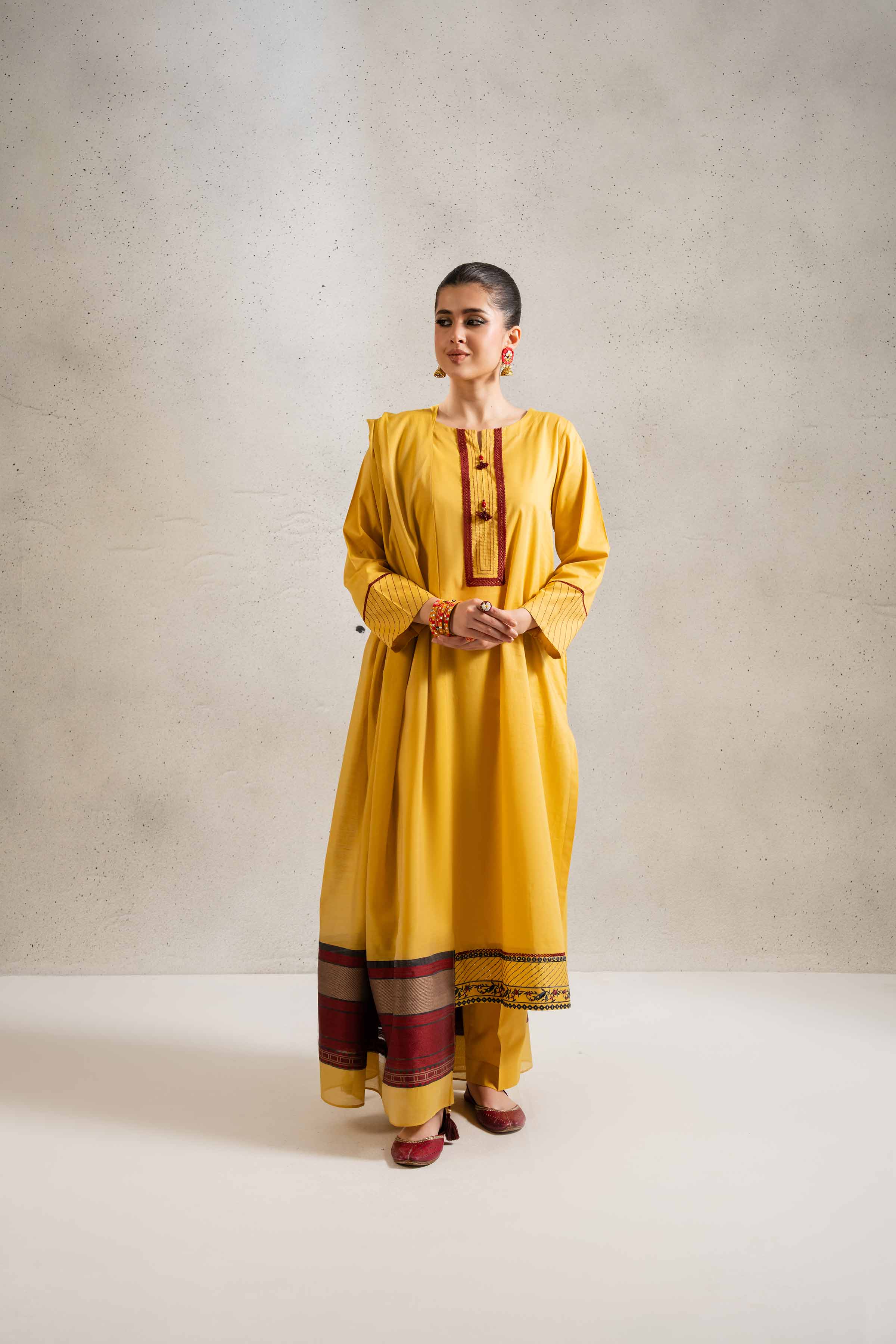 NishatUK - Mustard Embroidered   Cambric 3-piece ready to wear Suit