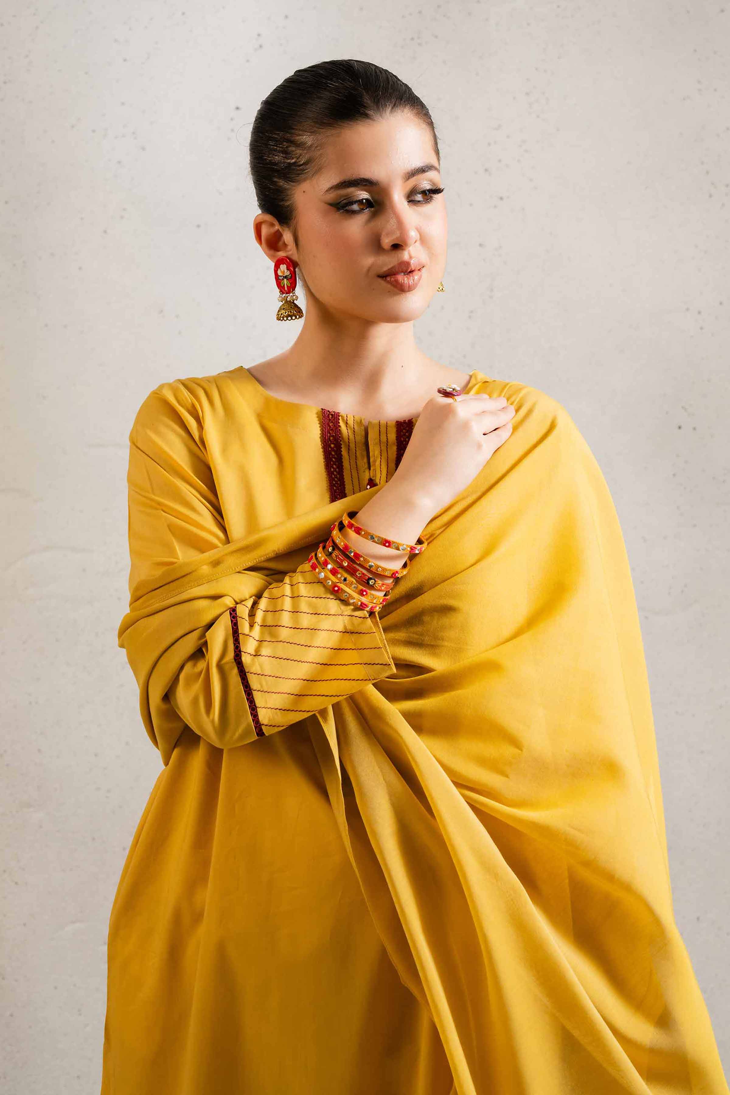 NishatUK - Mustard Embroidered   Cambric 3-piece ready to wear Suit