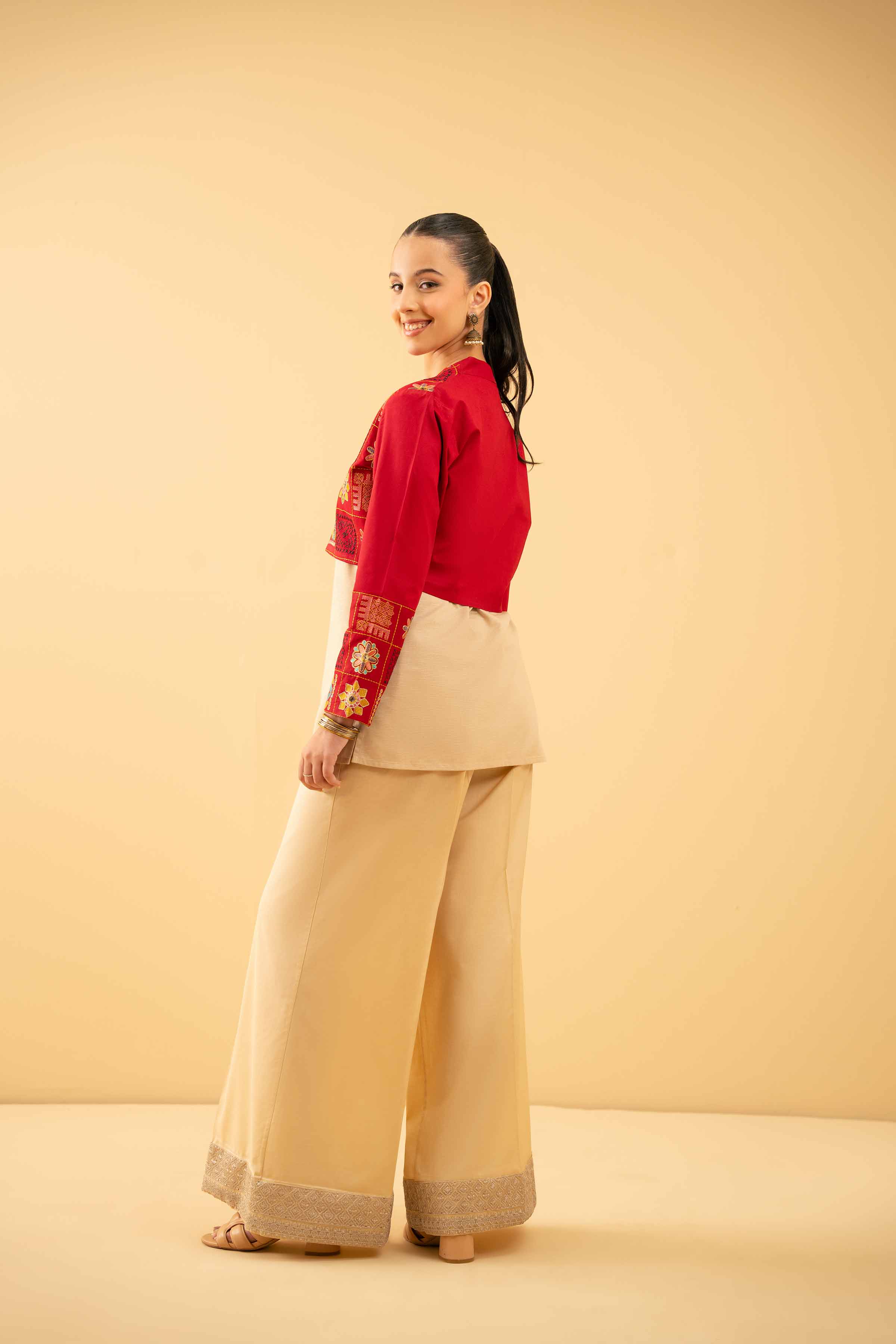 NishatUK - Red Embroidered   Cambric 1-piece ready to wear Jacket