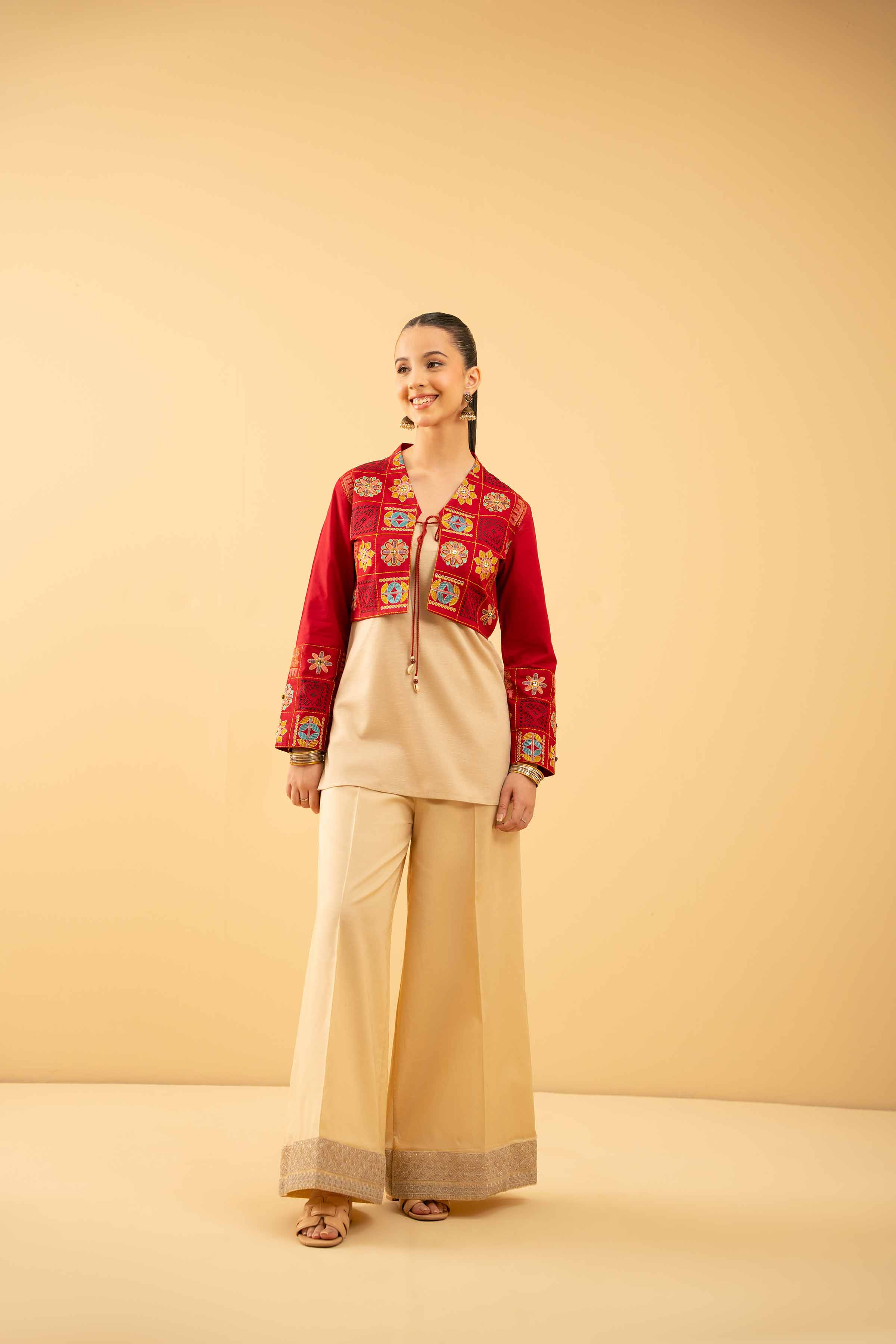 NishatUK - Red Embroidered   Cambric 1-piece ready to wear Jacket
