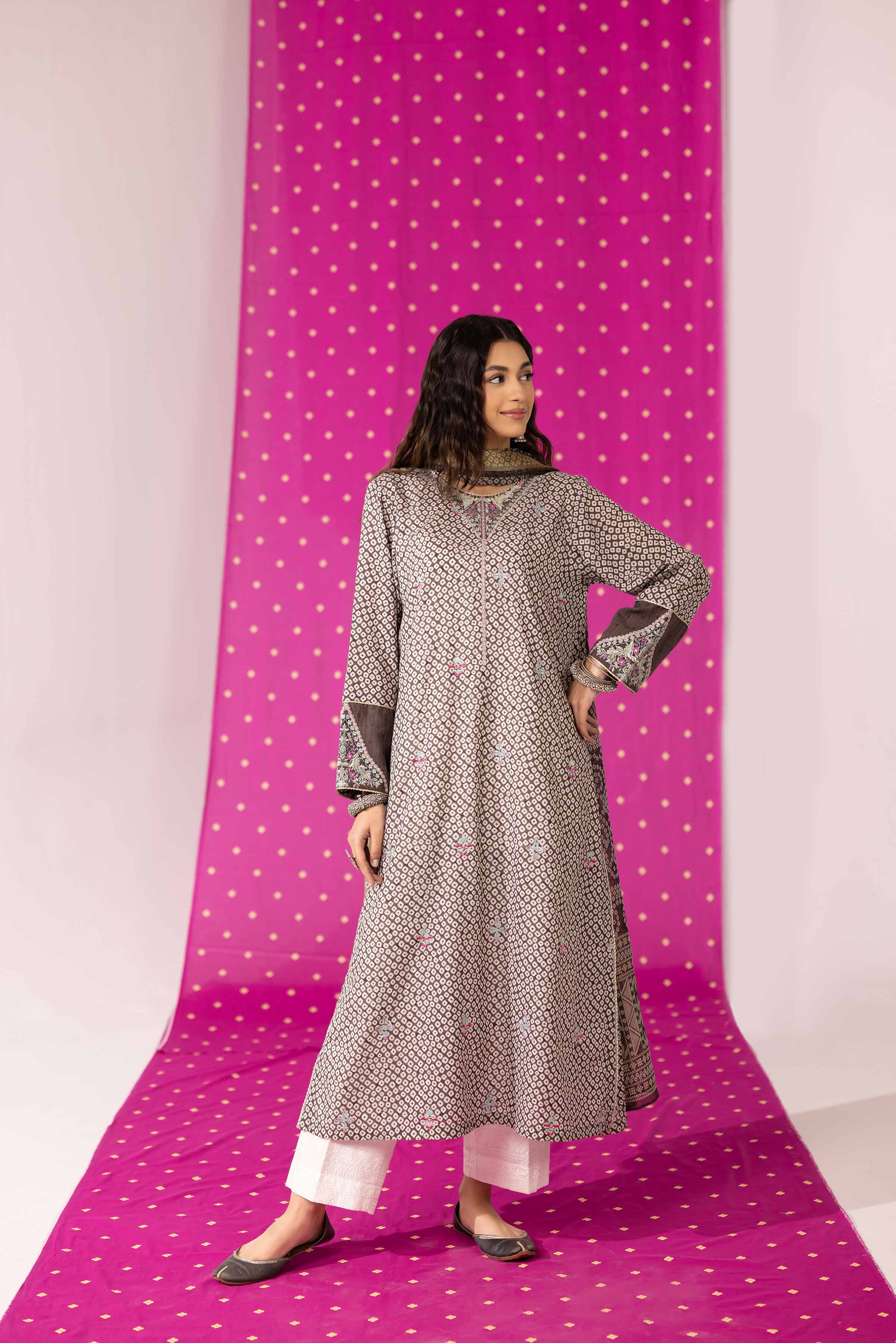 NishatUK - Brown Embroidered  Jacquard 2-piece ready to wear Dress
