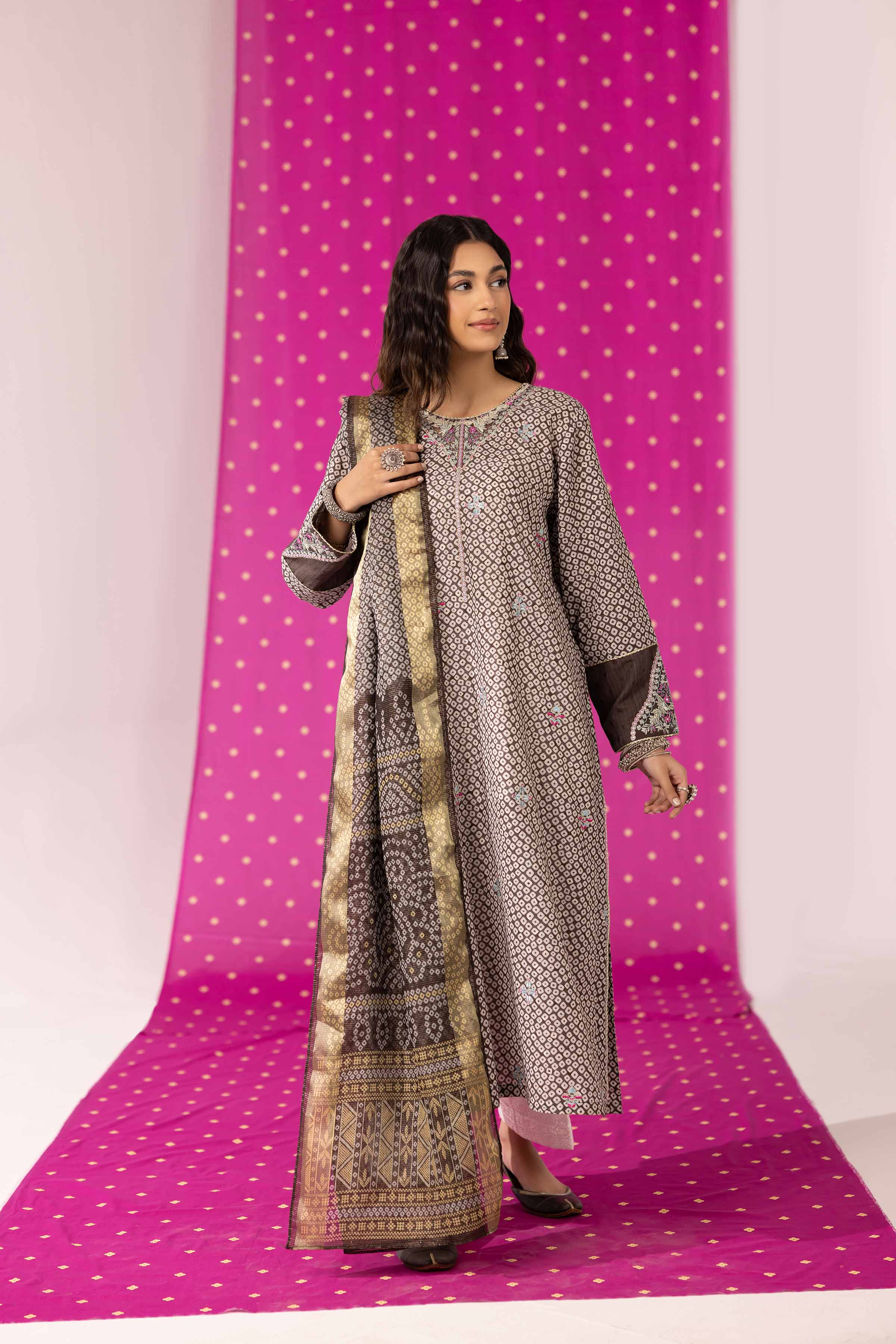 NishatUK - Brown Embroidered  Jacquard 2-piece ready to wear Dress