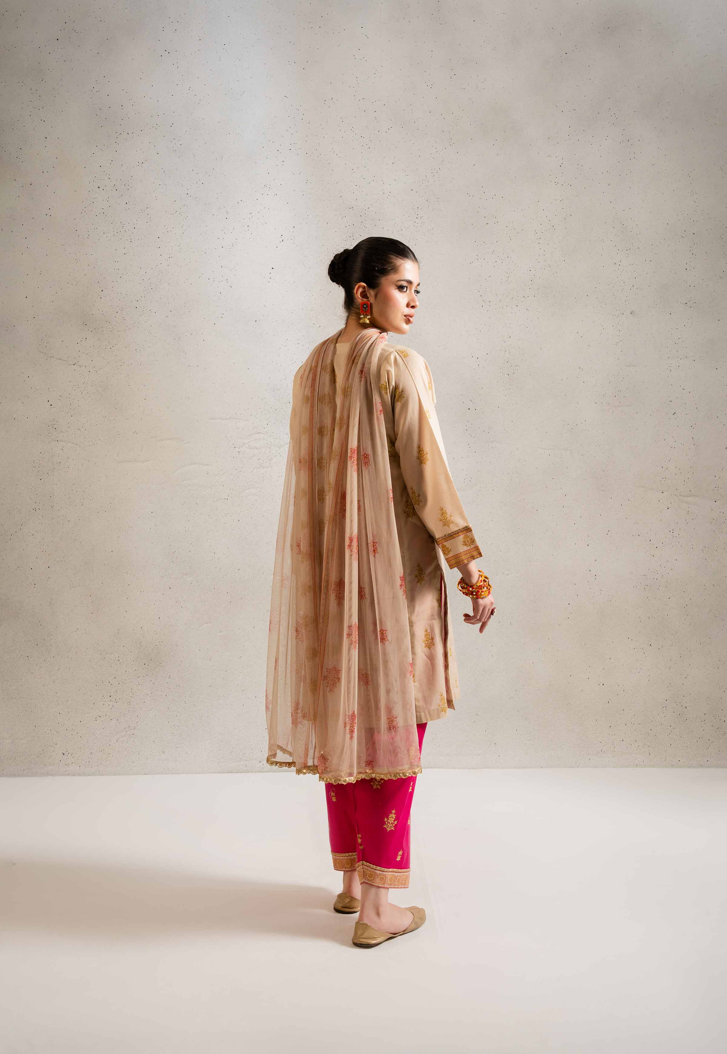 NishatUK - Beige Embroidered  Lawn 3-piece ready to wear Suit