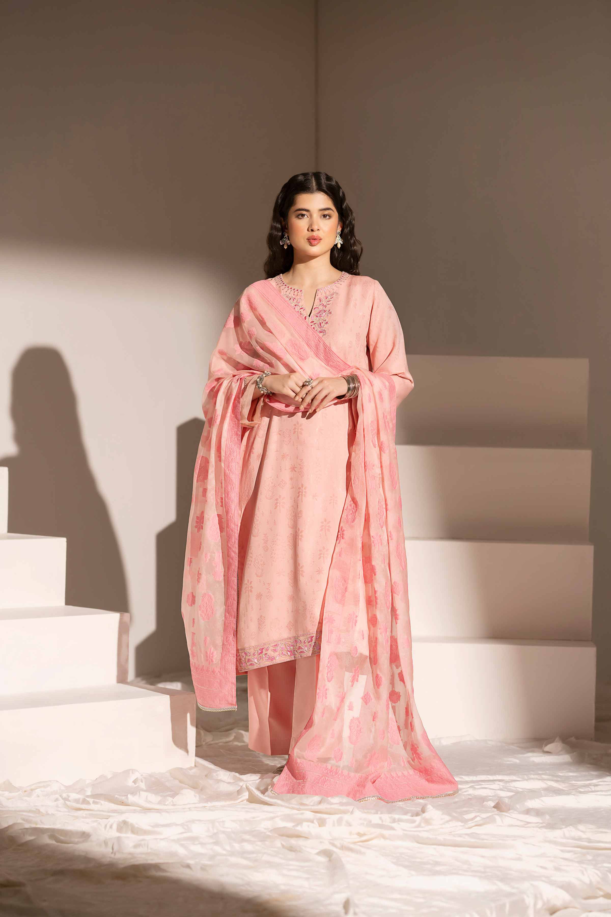 NishatUK - Pink Embroidered  Jacquard 3-piece ready to wear Suit