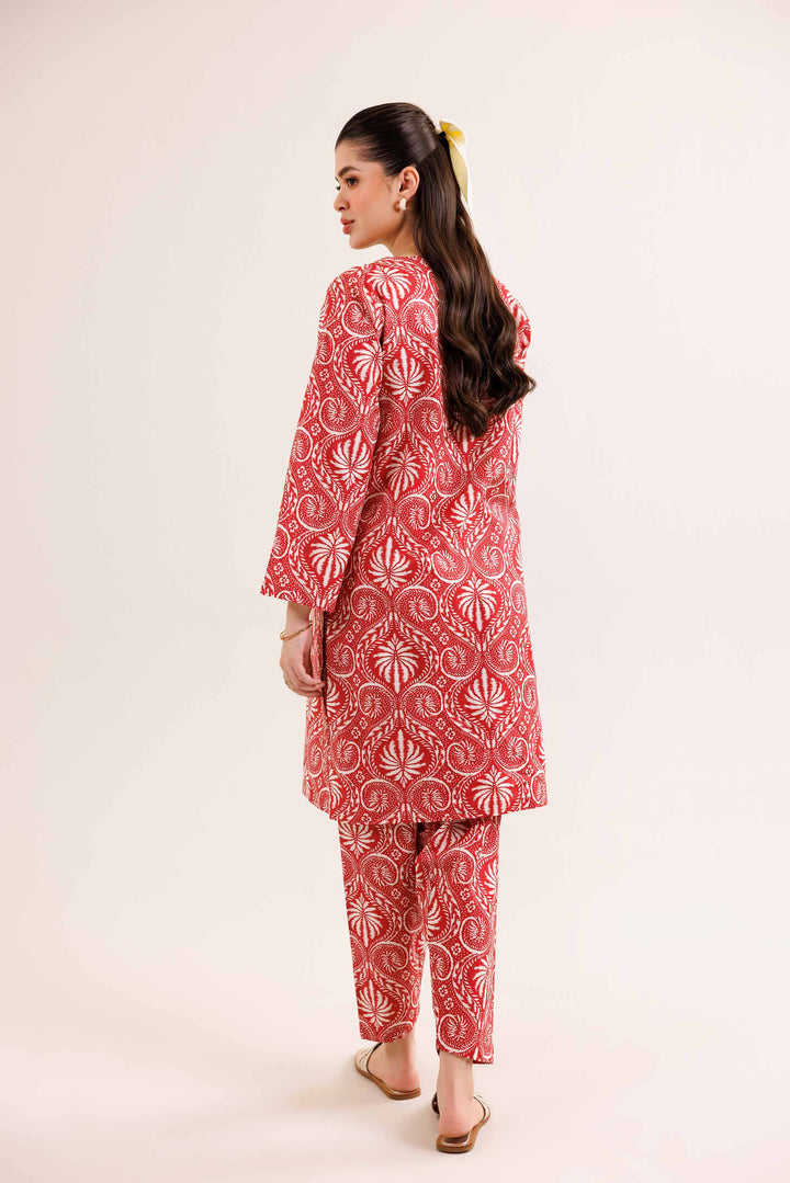 NishatUK - Red Embroidered   Cambric 2-piece ready to wear Dress
