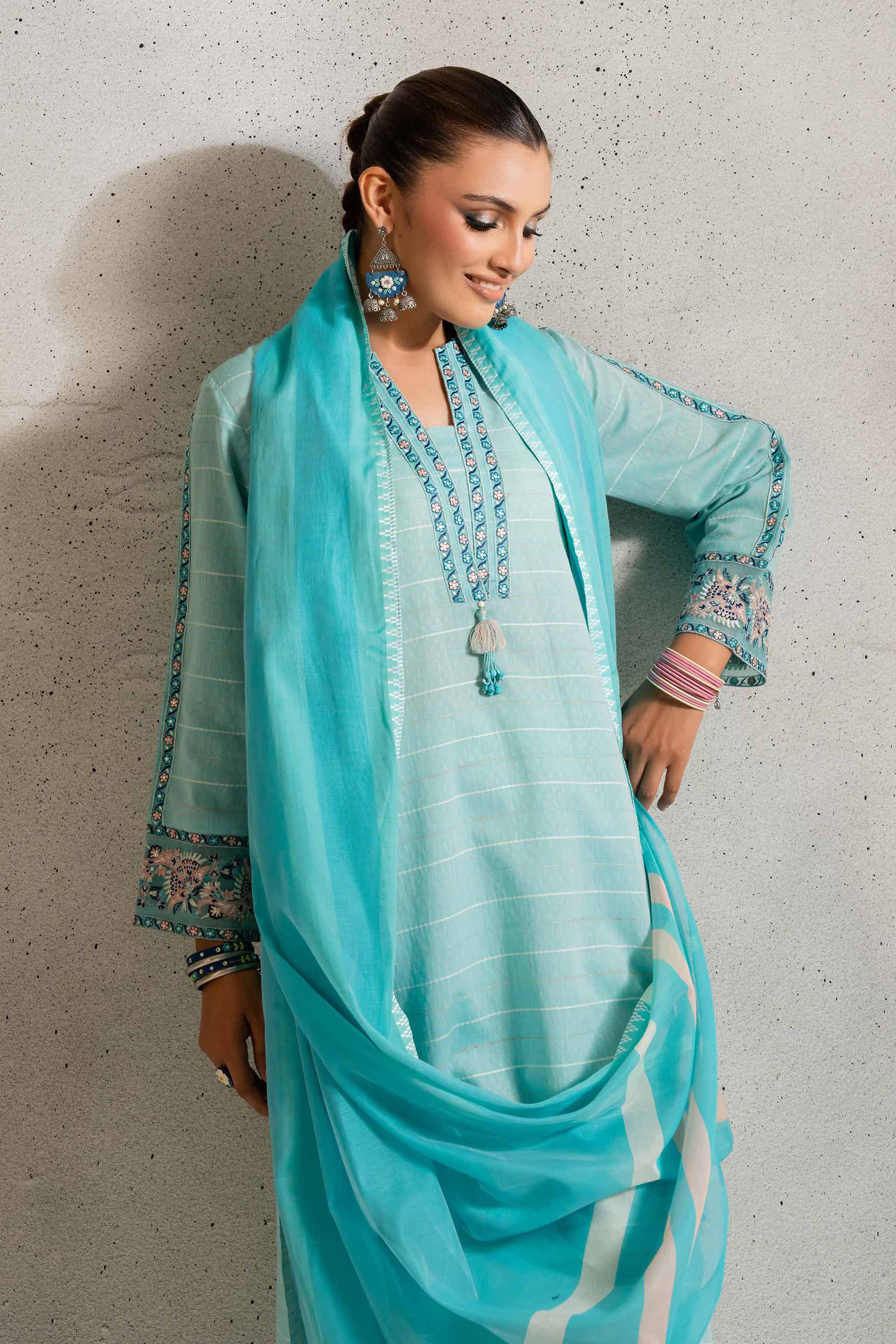 NishatUK - Aqua Embroidered  Jacquard 3-piece ready to wear Suit