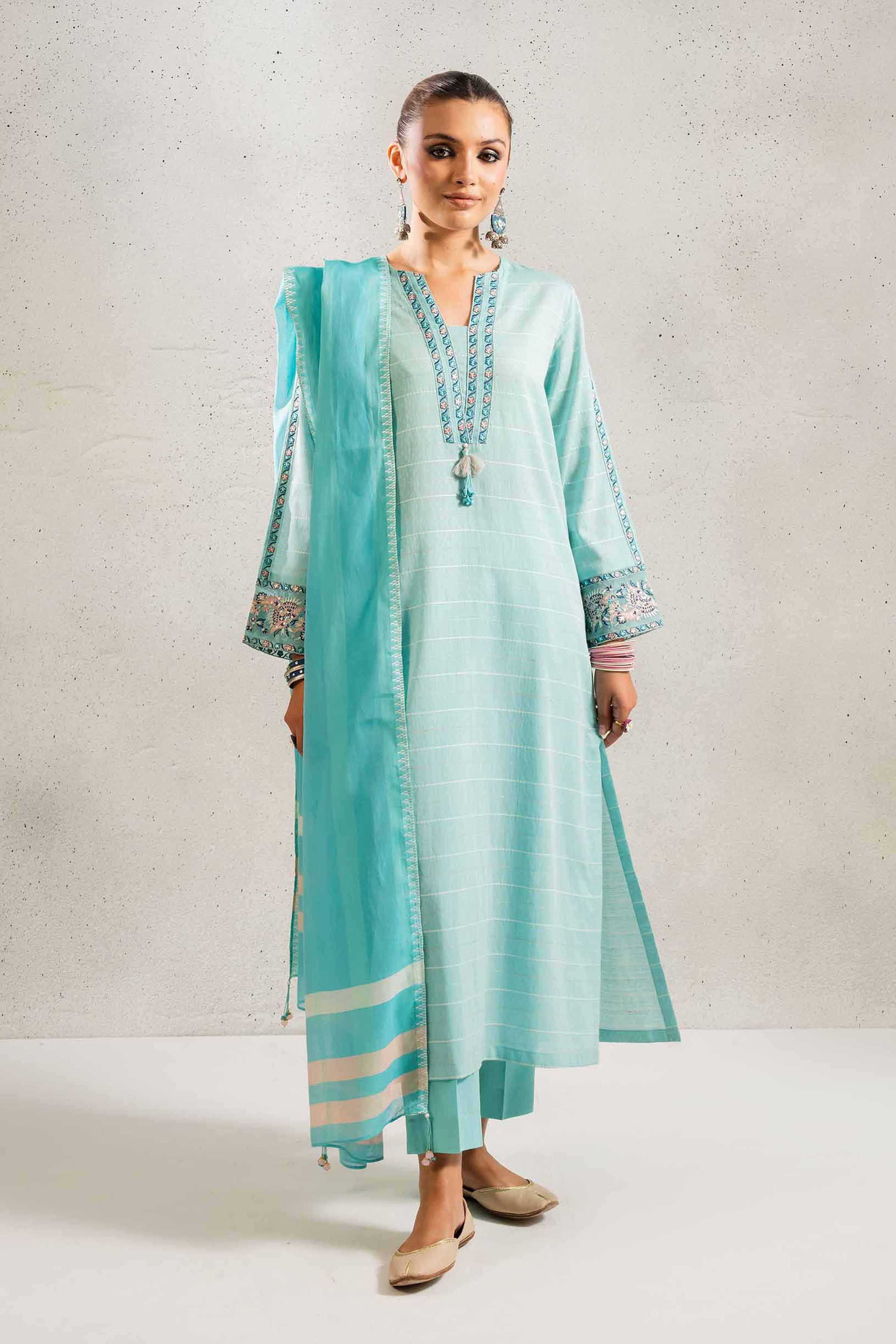 NishatUK - Aqua Embroidered  Jacquard 3-piece ready to wear Suit