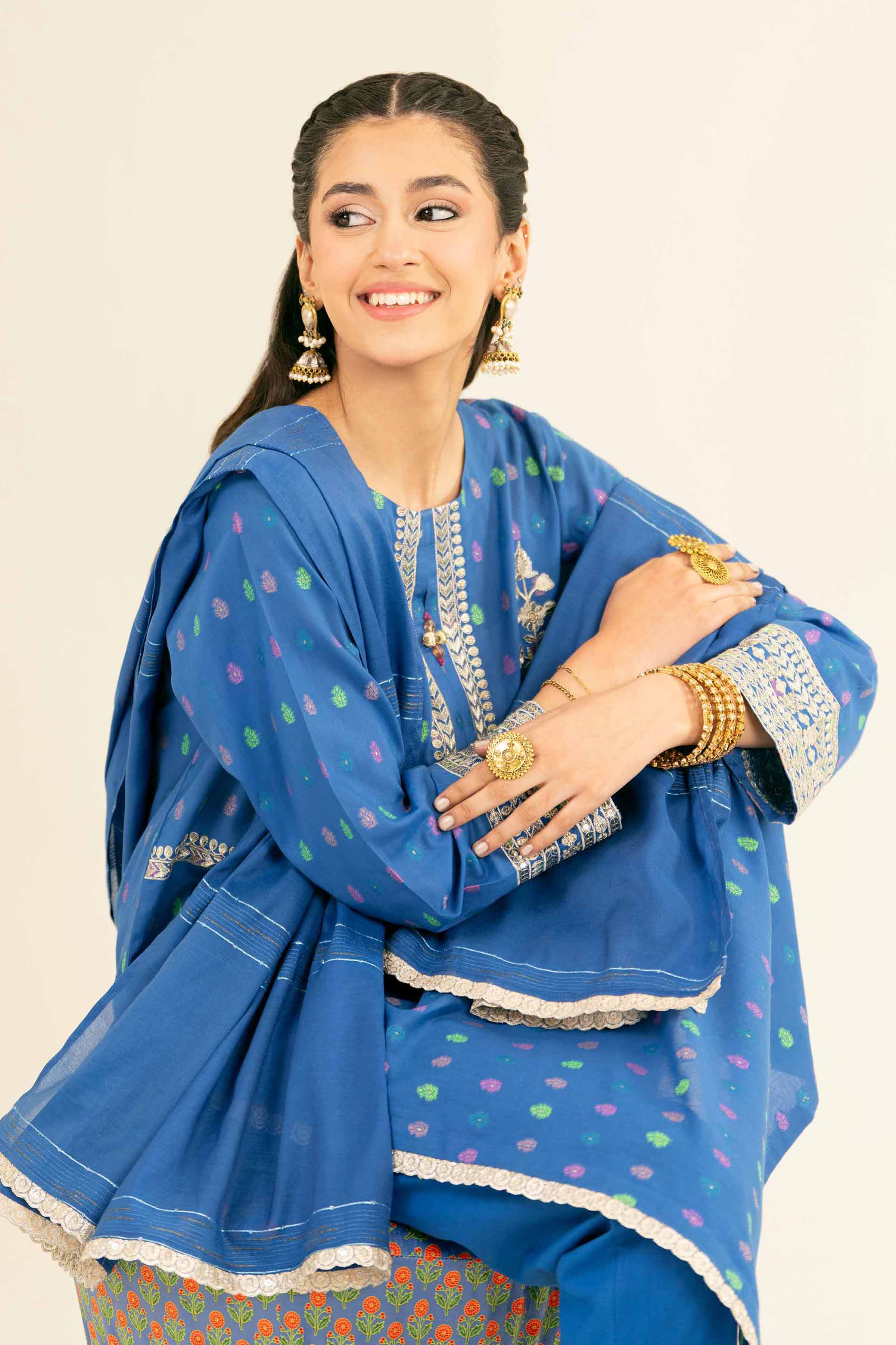 NishatUK - Blue Embroidered  Jacquard 3-piece ready to wear Suit