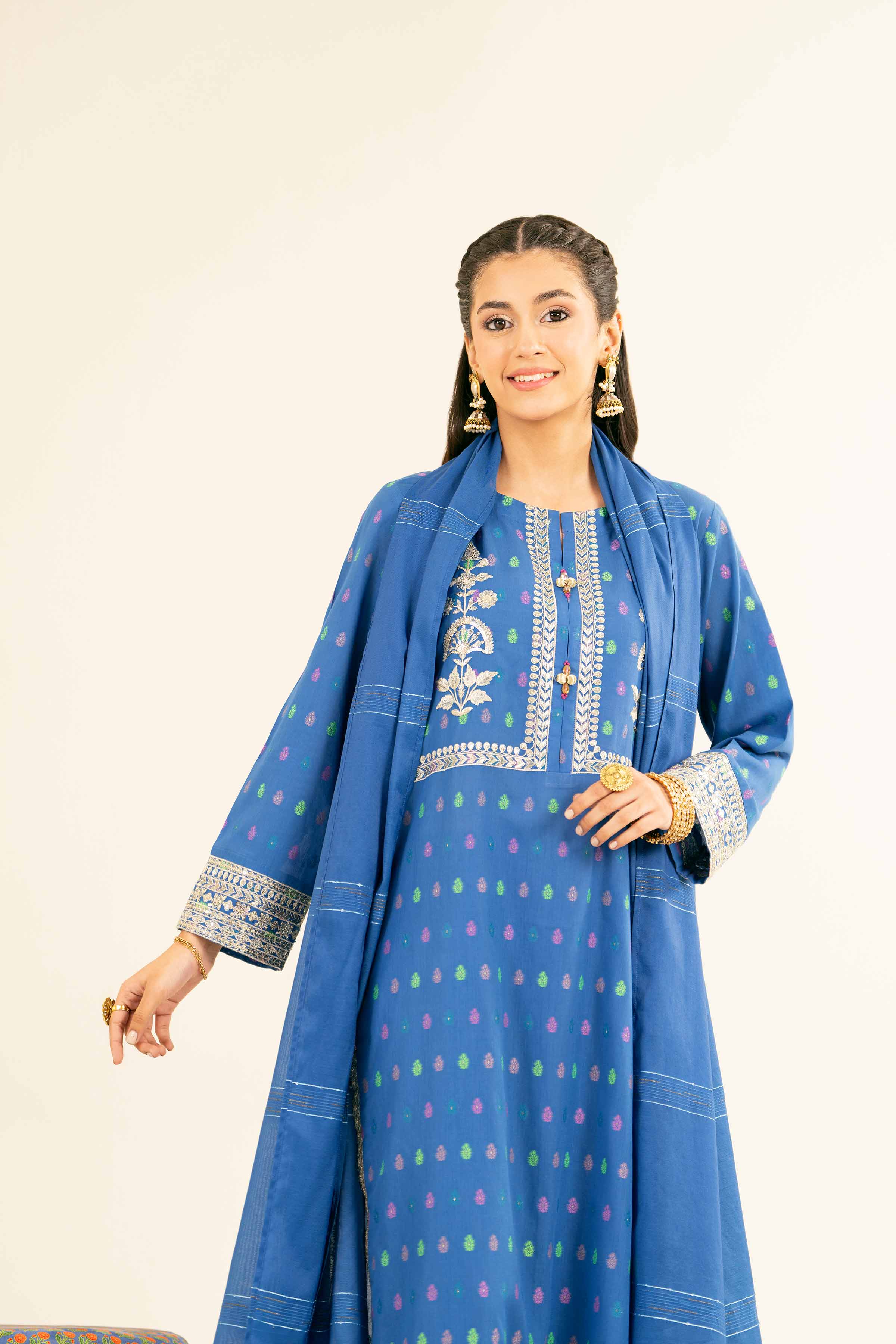 NishatUK - Blue Embroidered  Jacquard 3-piece ready to wear Suit