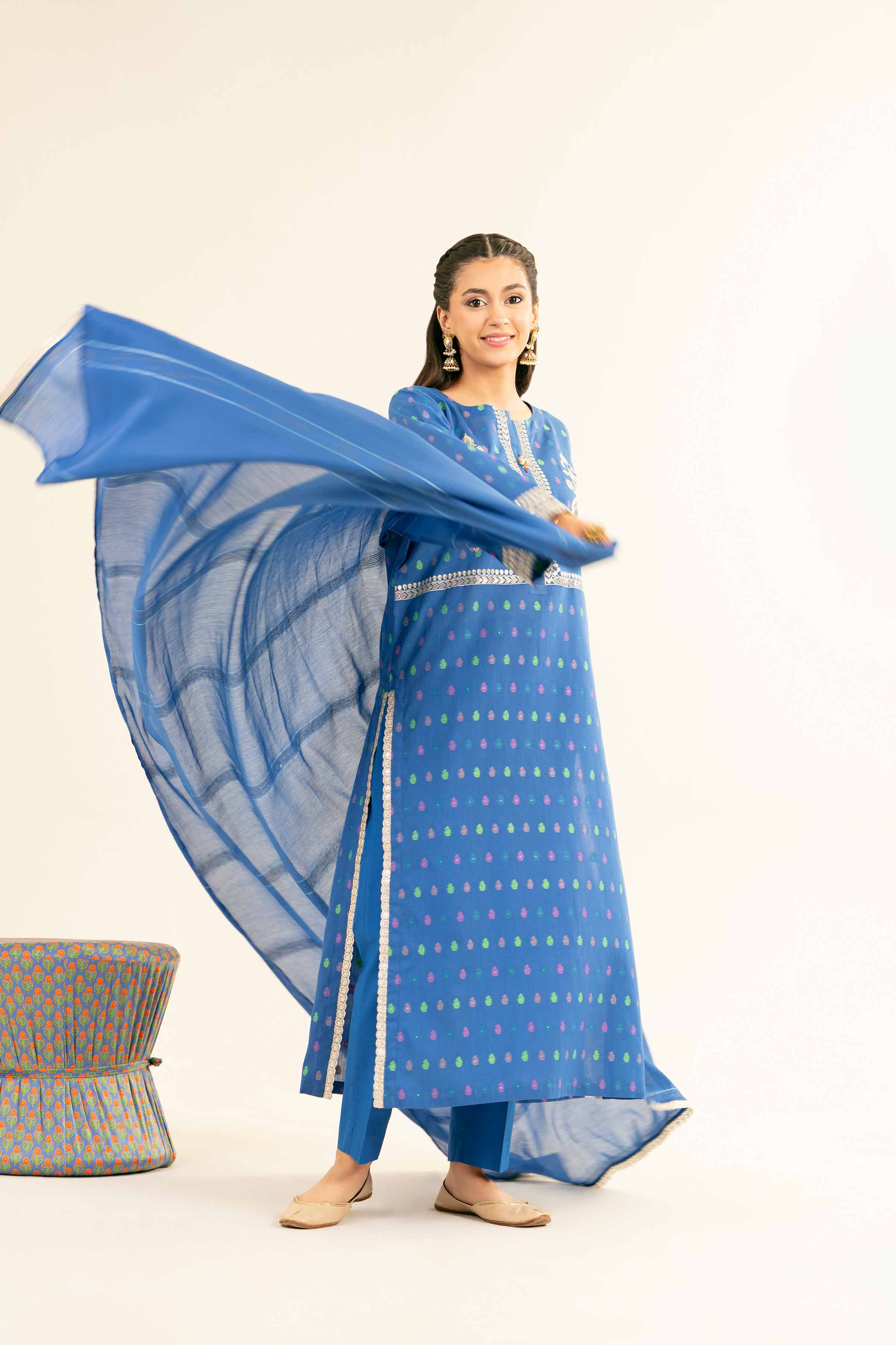 NishatUK - Blue Embroidered  Jacquard 3-piece ready to wear Suit
