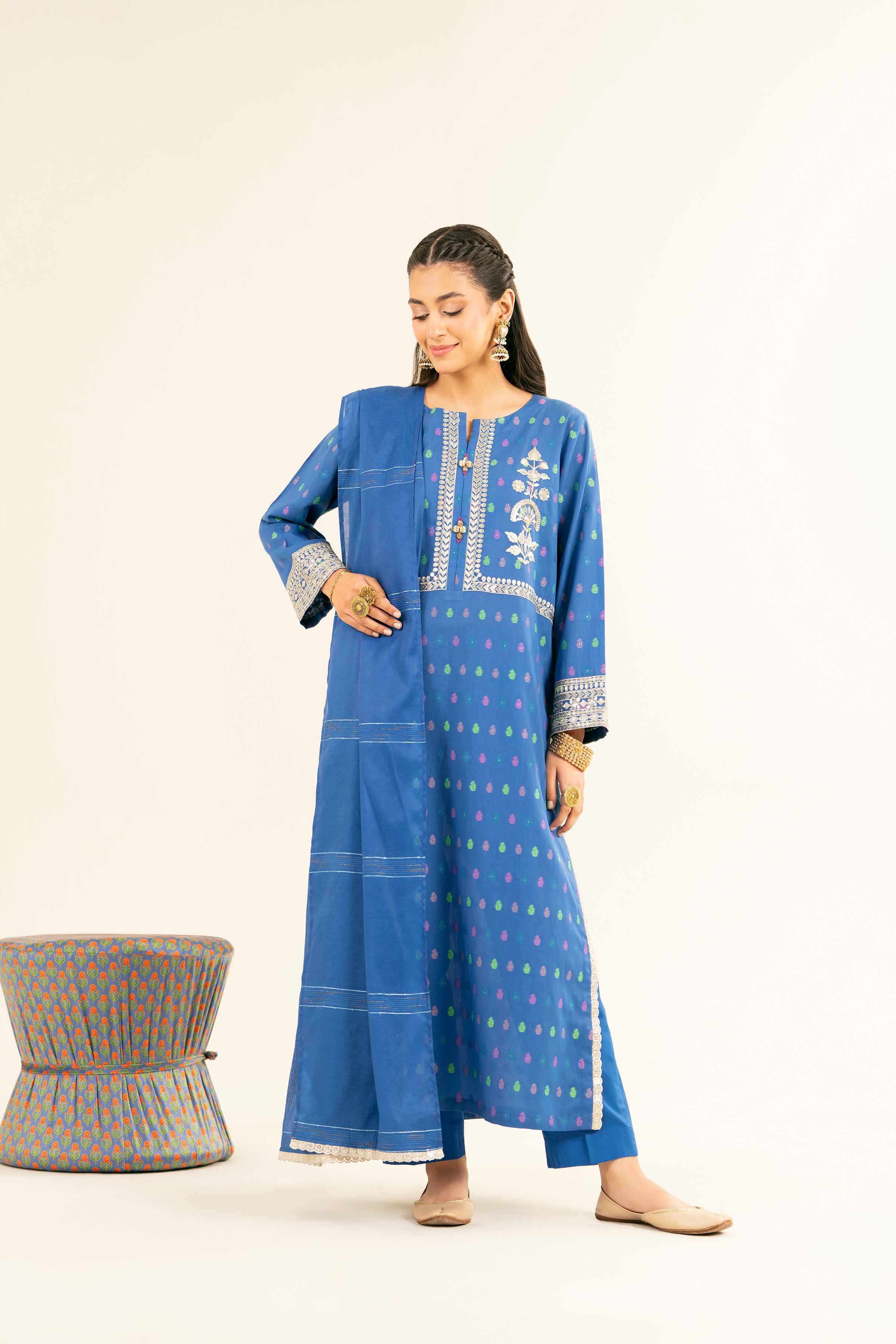 NishatUK - Blue Embroidered  Jacquard 3-piece ready to wear Suit