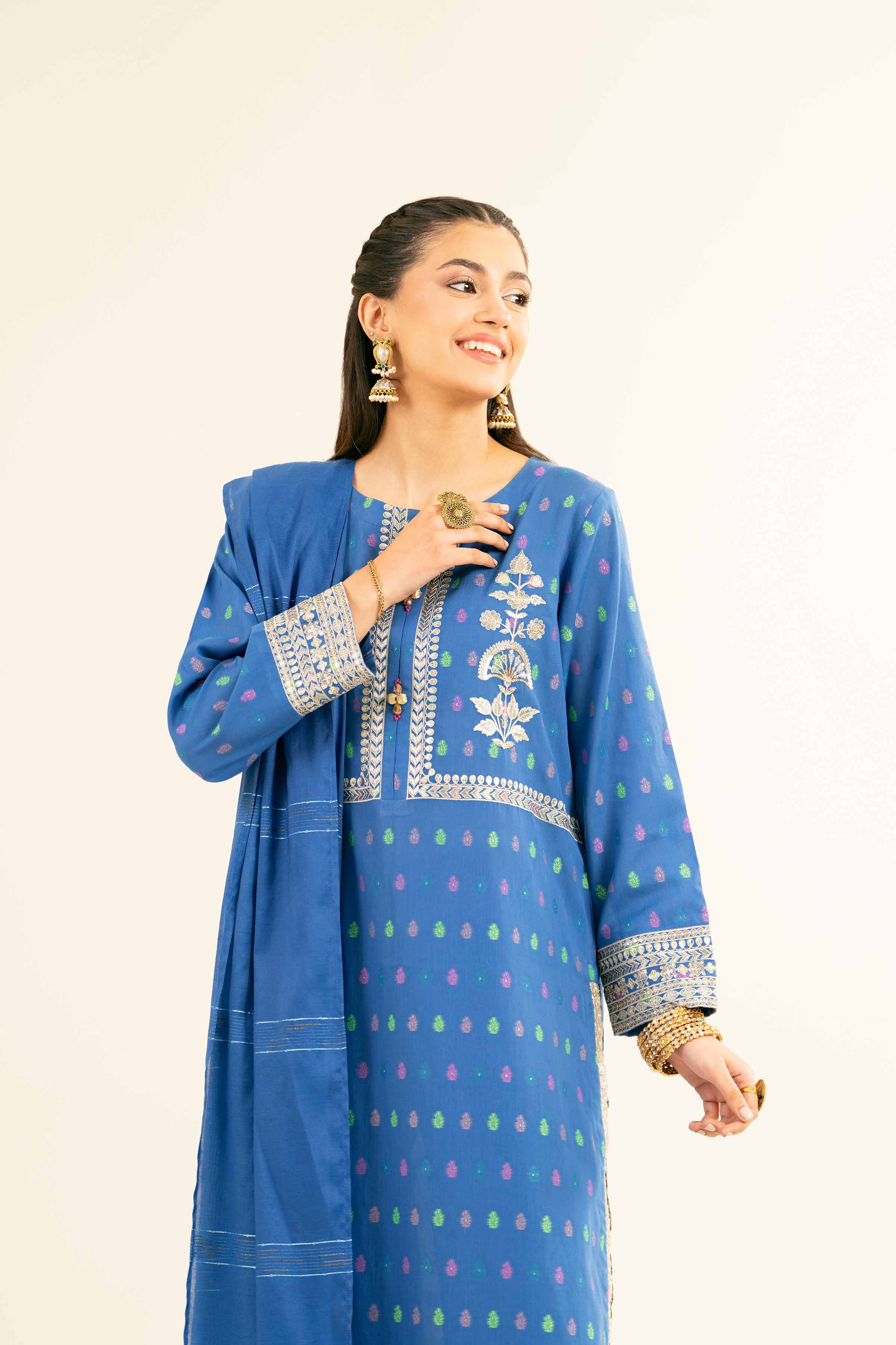 NishatUK - Blue Embroidered  Jacquard 3-piece ready to wear Suit