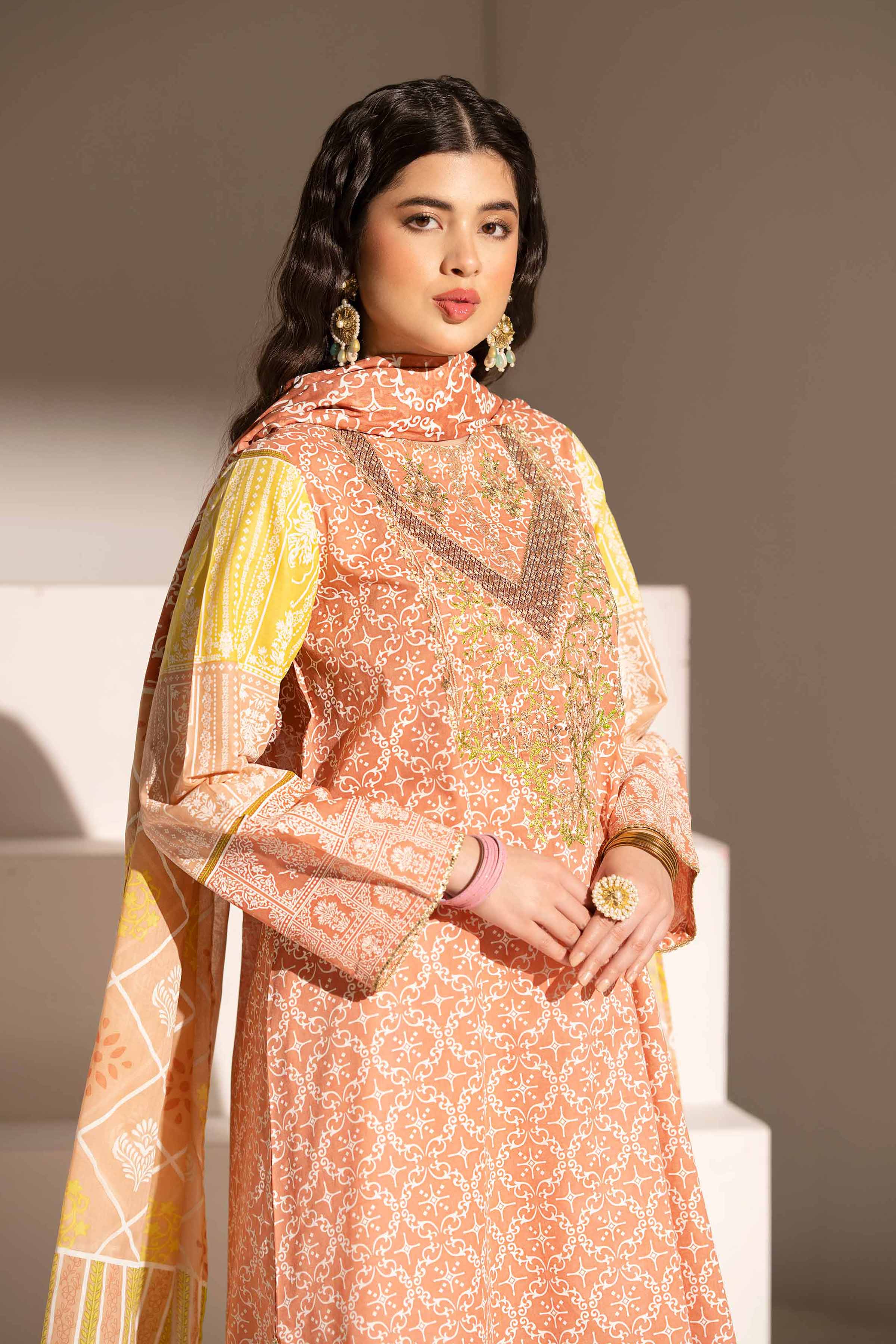 NishatUK - Peach Embroidered  Lawn 2-piece ready to wear Dress