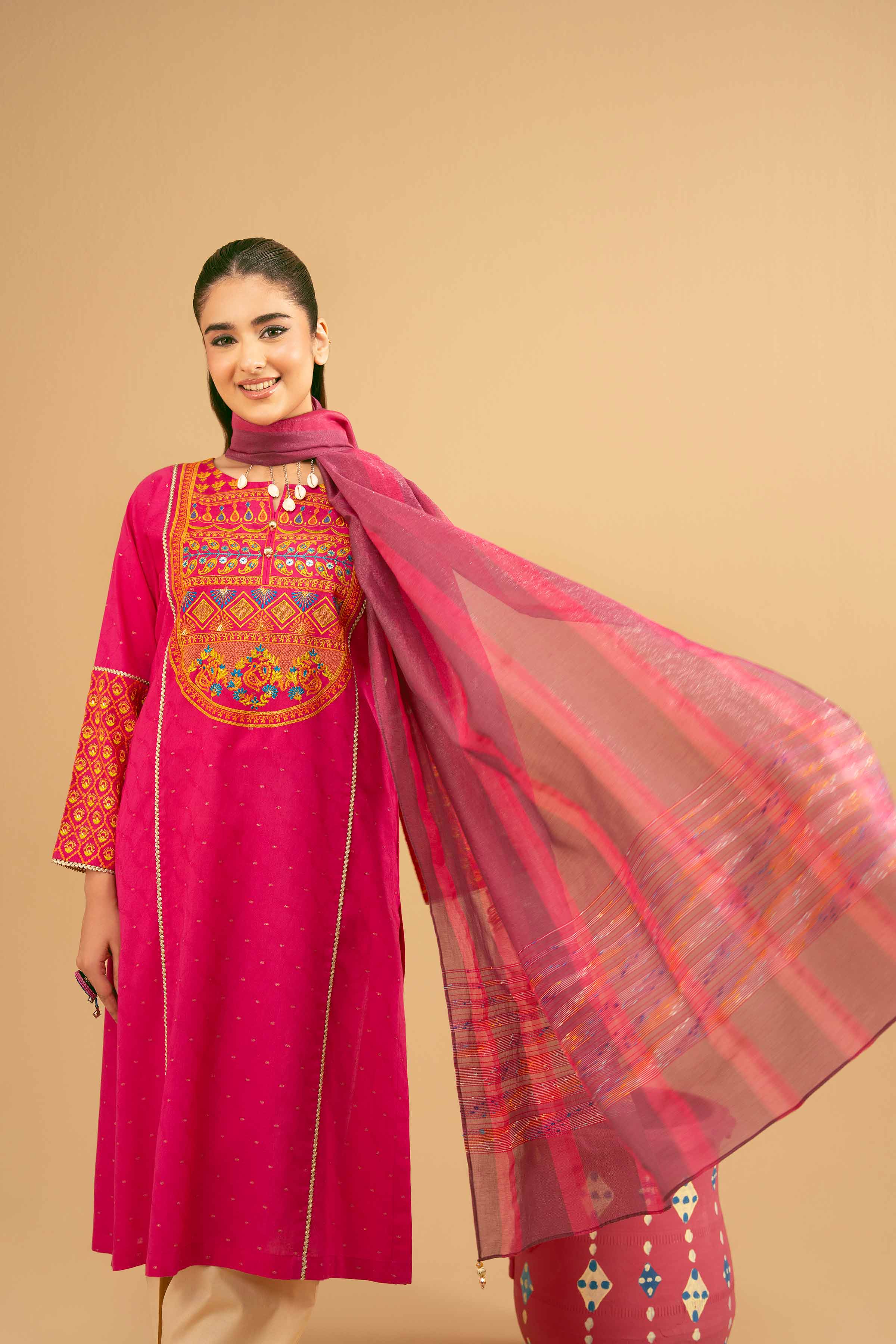 NishatUK - Pink Embroidered  Jacquard 2-piece ready to wear Dress