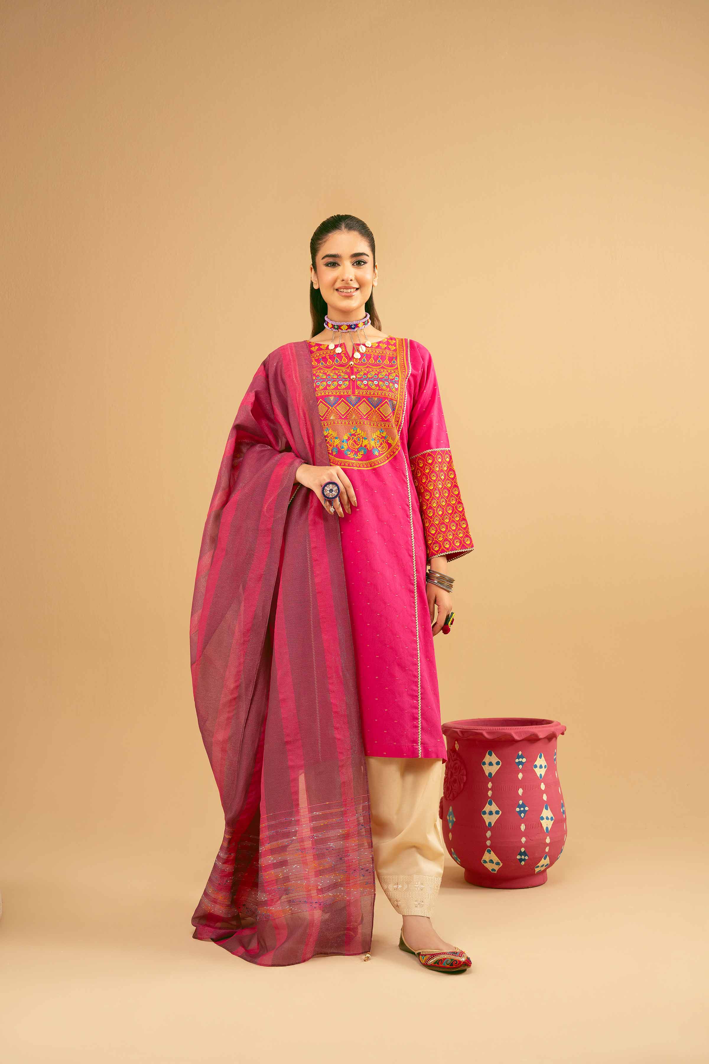 NishatUK - Pink Embroidered  Jacquard 2-piece ready to wear Dress