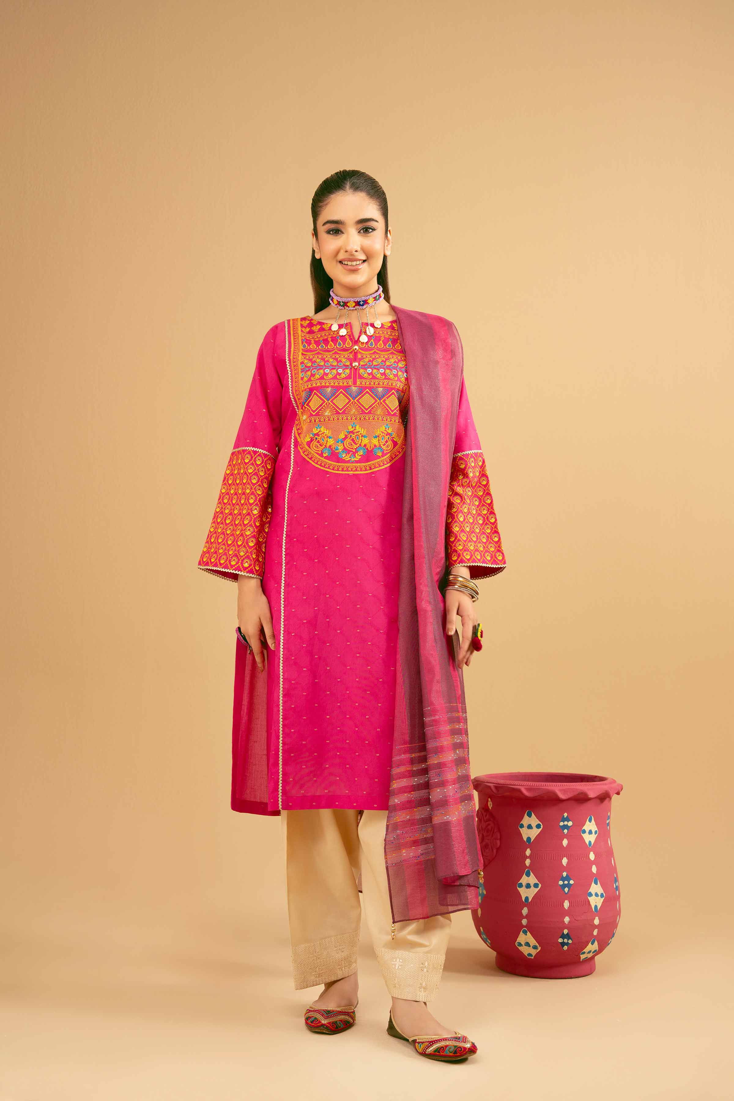 NishatUK - Pink Embroidered  Jacquard 2-piece ready to wear Dress