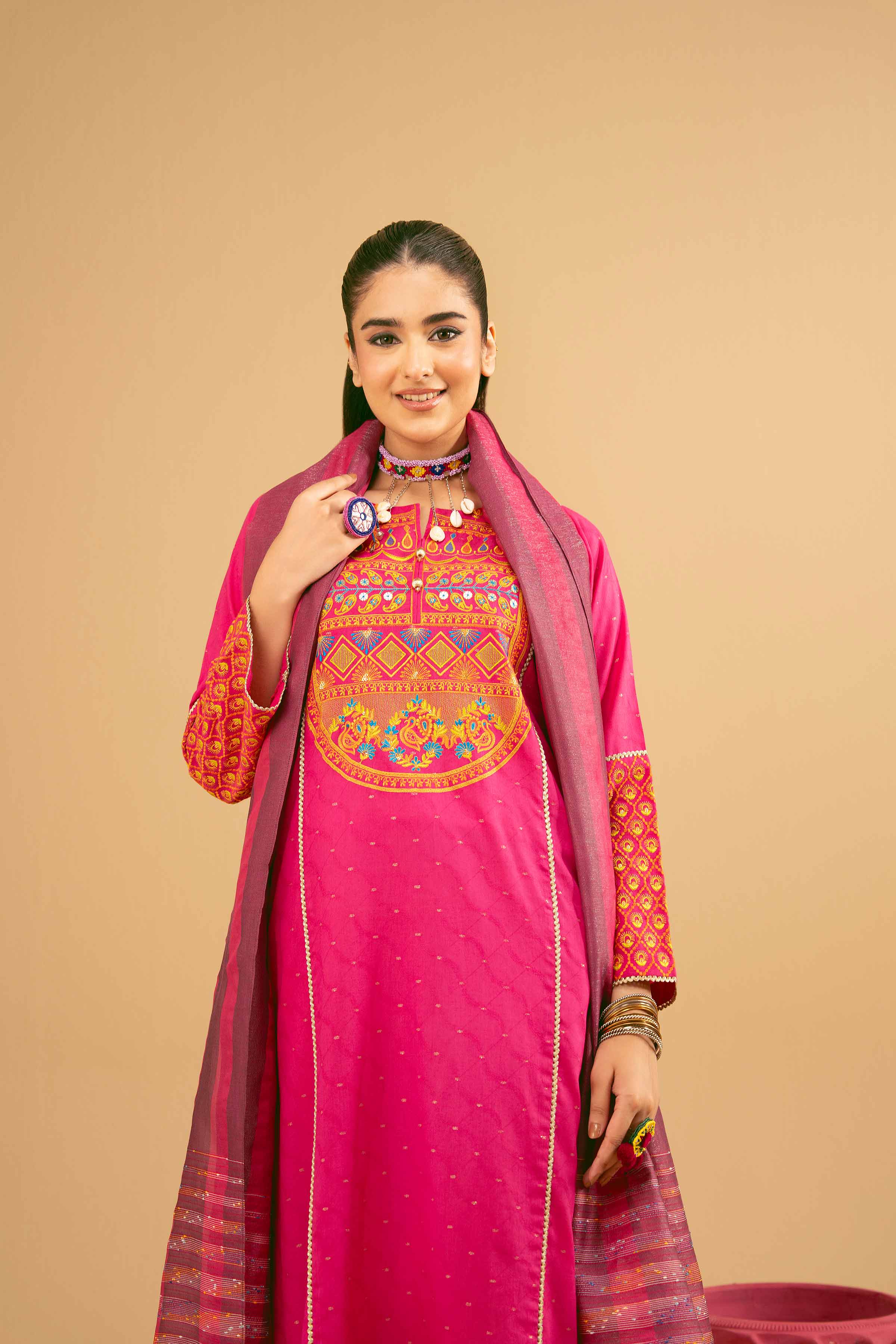 NishatUK - Pink Embroidered  Jacquard 2-piece ready to wear Dress