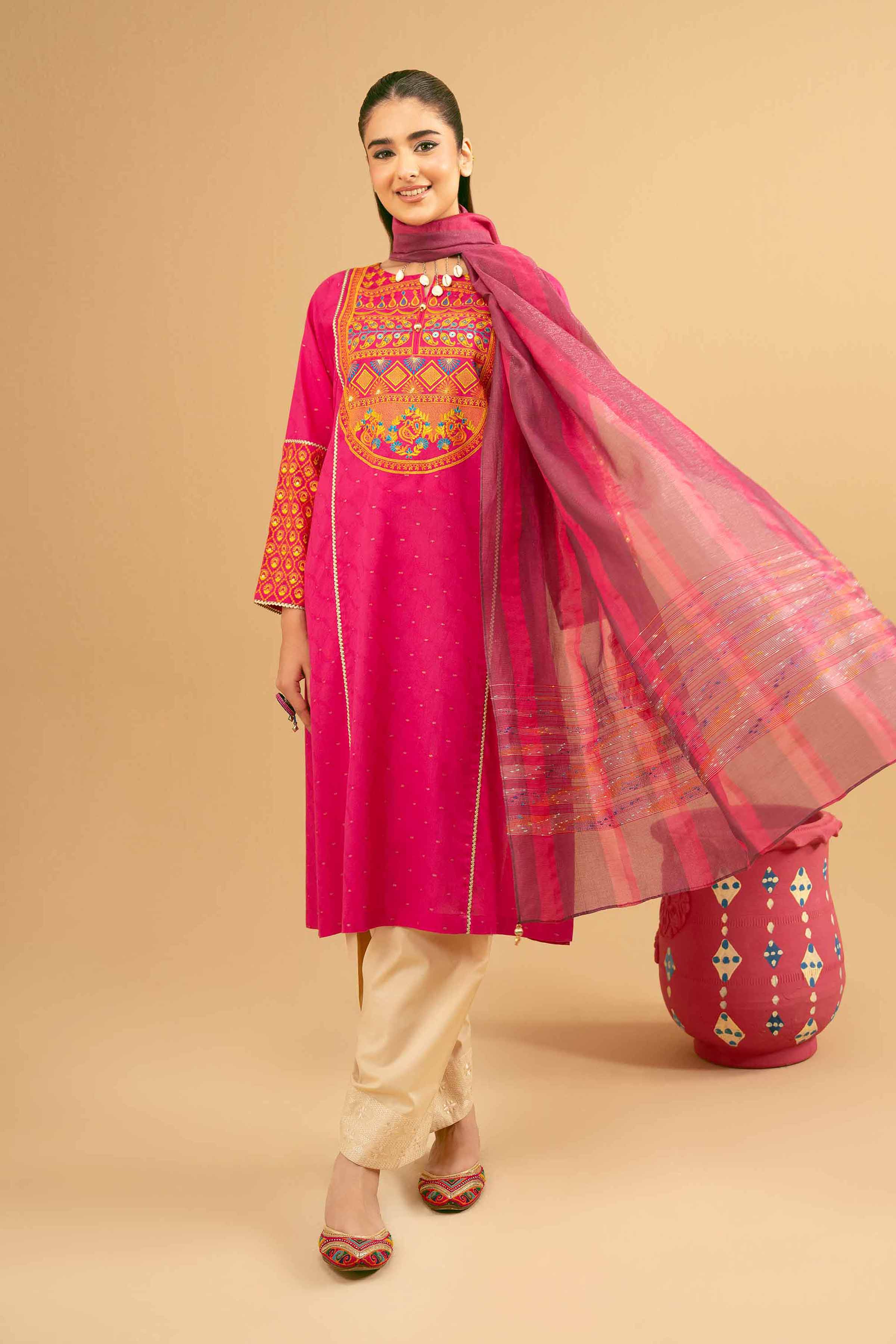 NishatUK - Pink Embroidered  Jacquard 2-piece ready to wear Dress