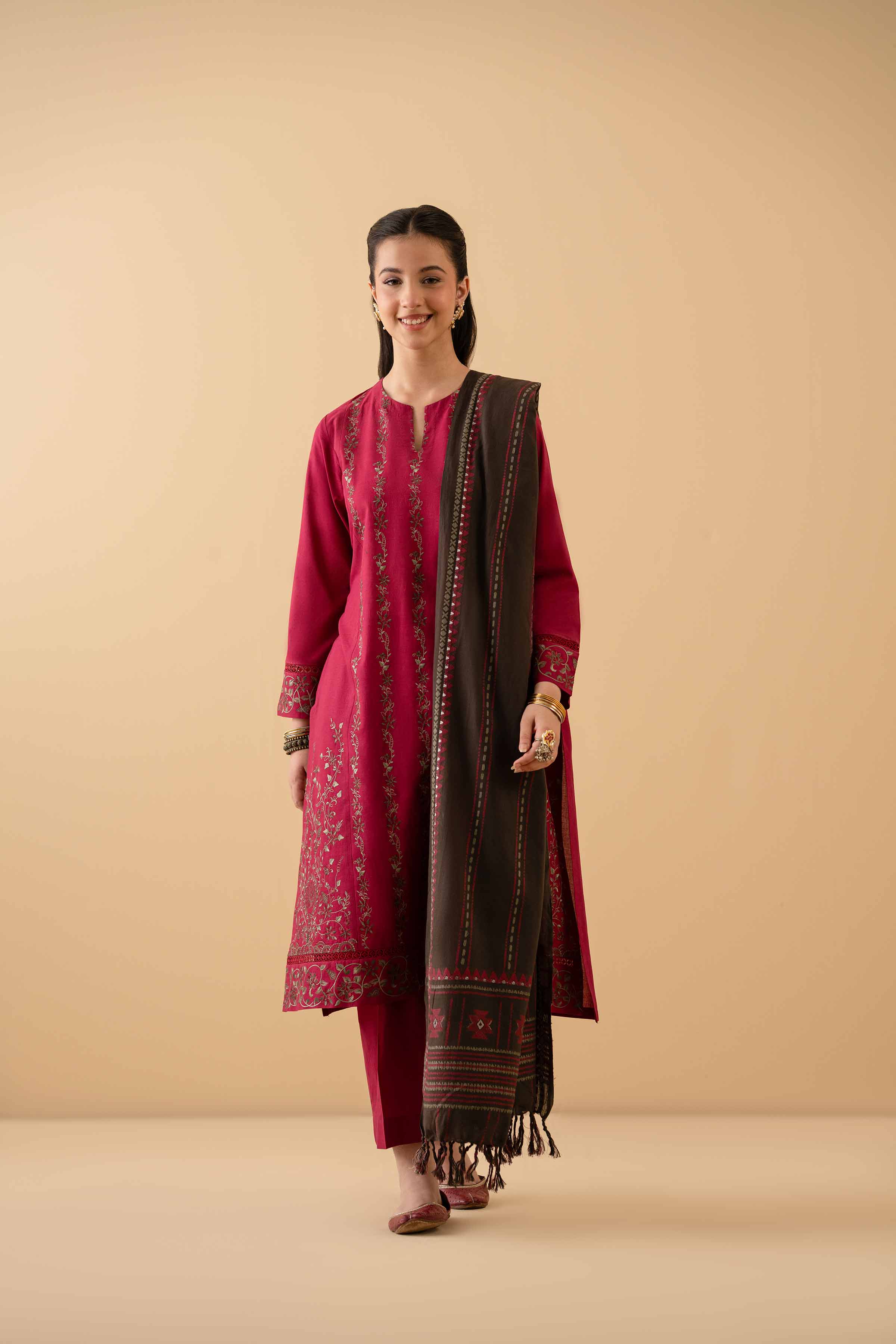 NishatUK - Maroon Embroidered   Cambric 3-piece ready to wear Suit