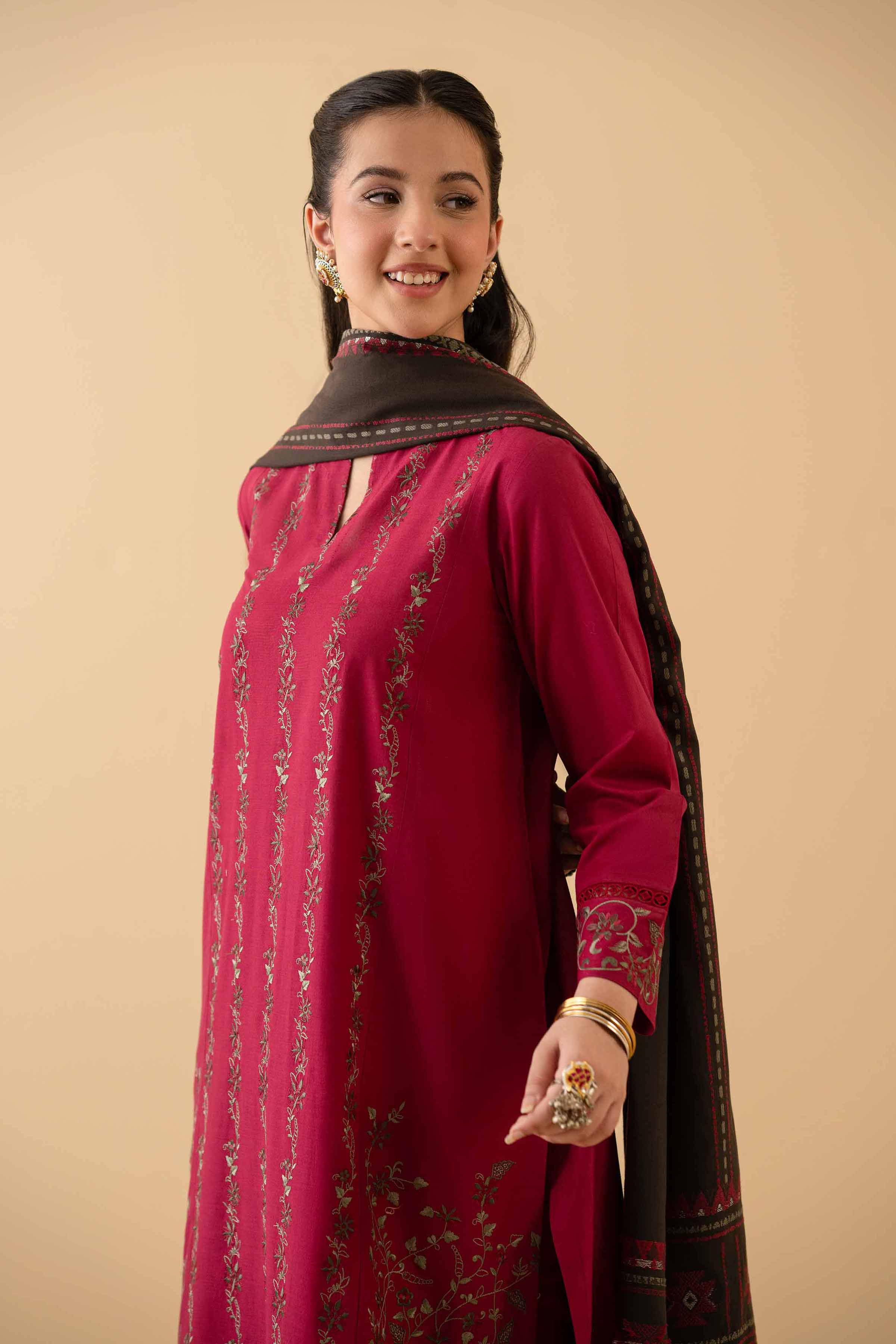 NishatUK - Maroon Embroidered   Cambric 3-piece ready to wear Suit