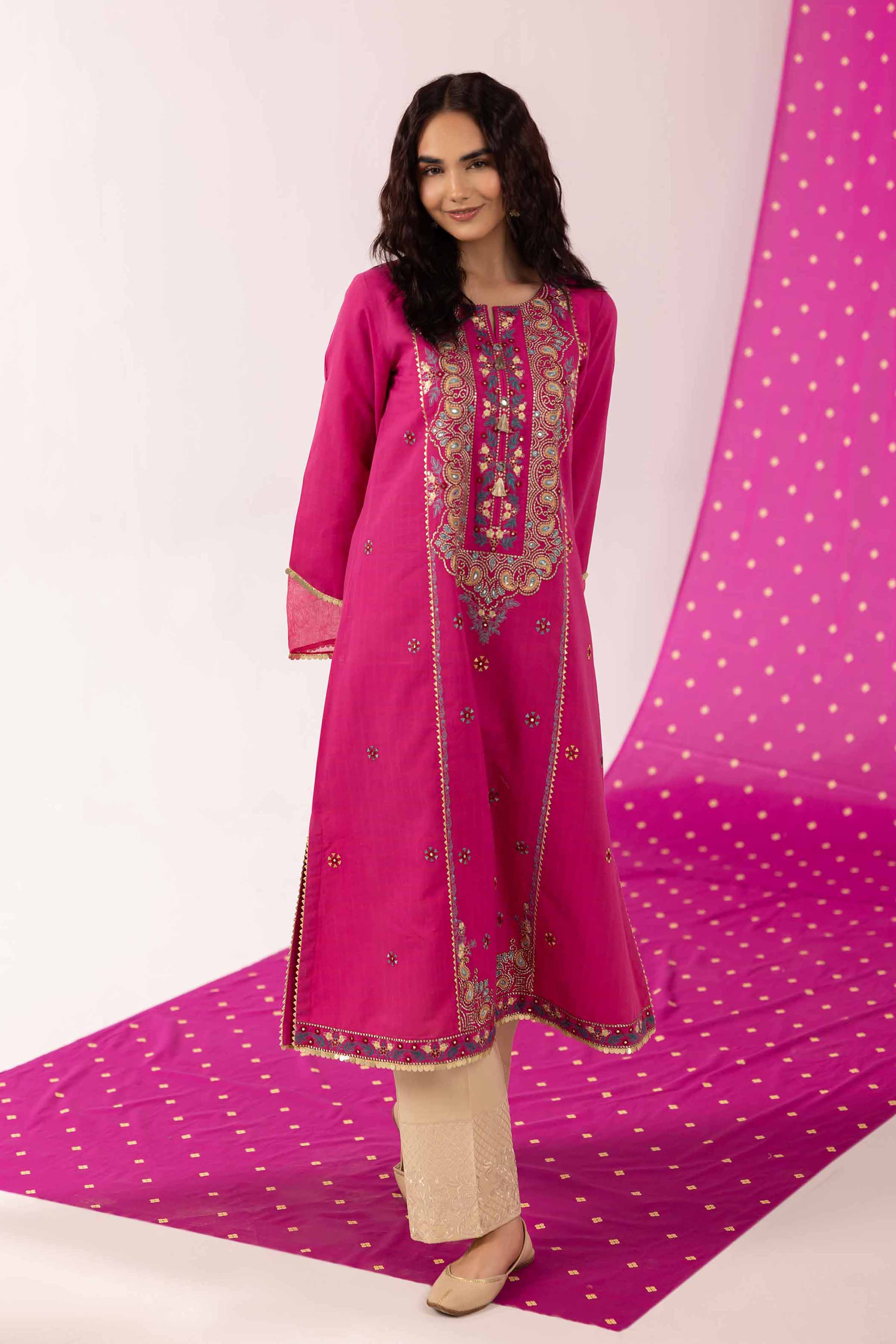NishatUK - Pink Embroidered   Yarn Dyed 1-piece ready to wear Shirt
