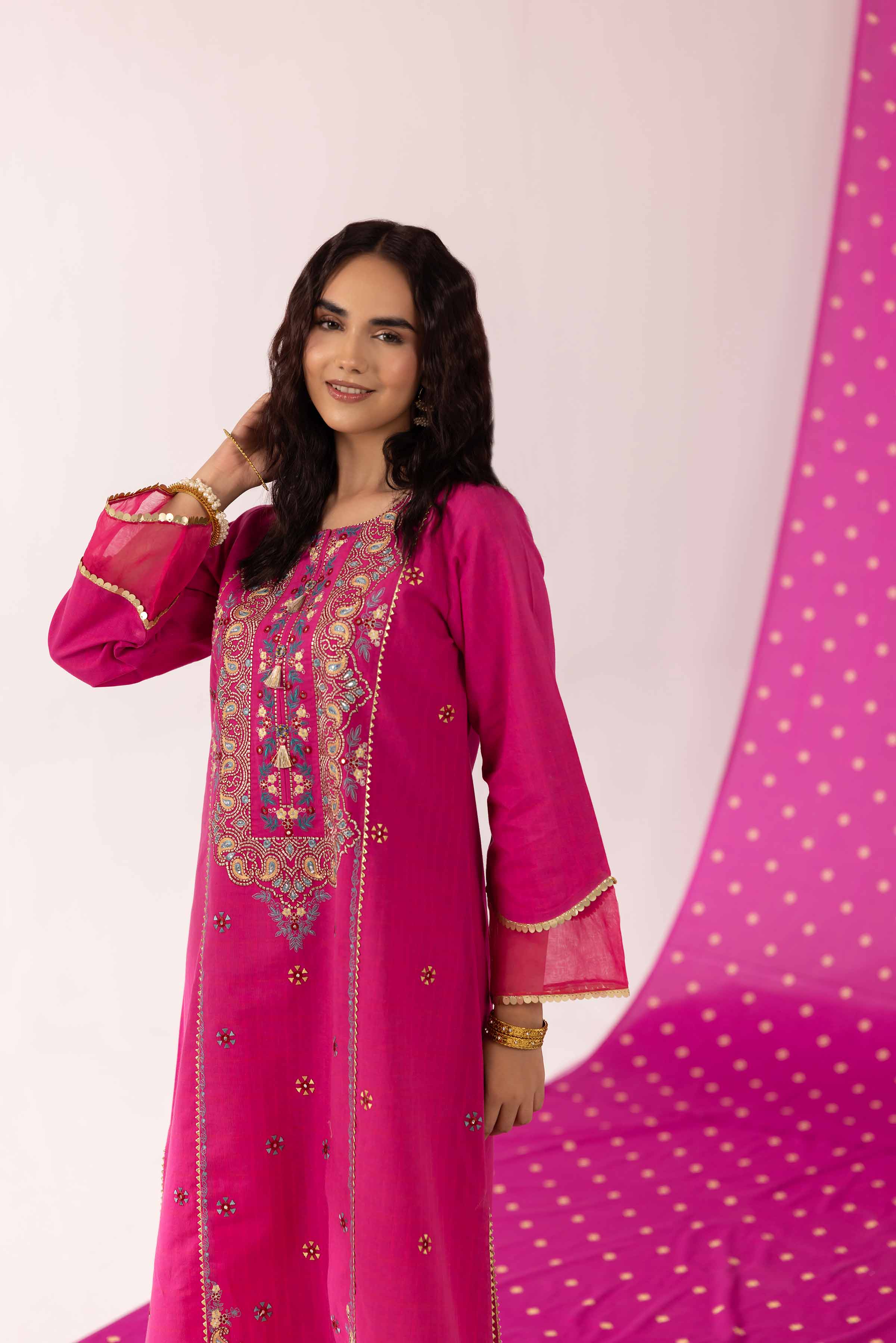 NishatUK - Pink Embroidered   Yarn Dyed 1-piece ready to wear Shirt
