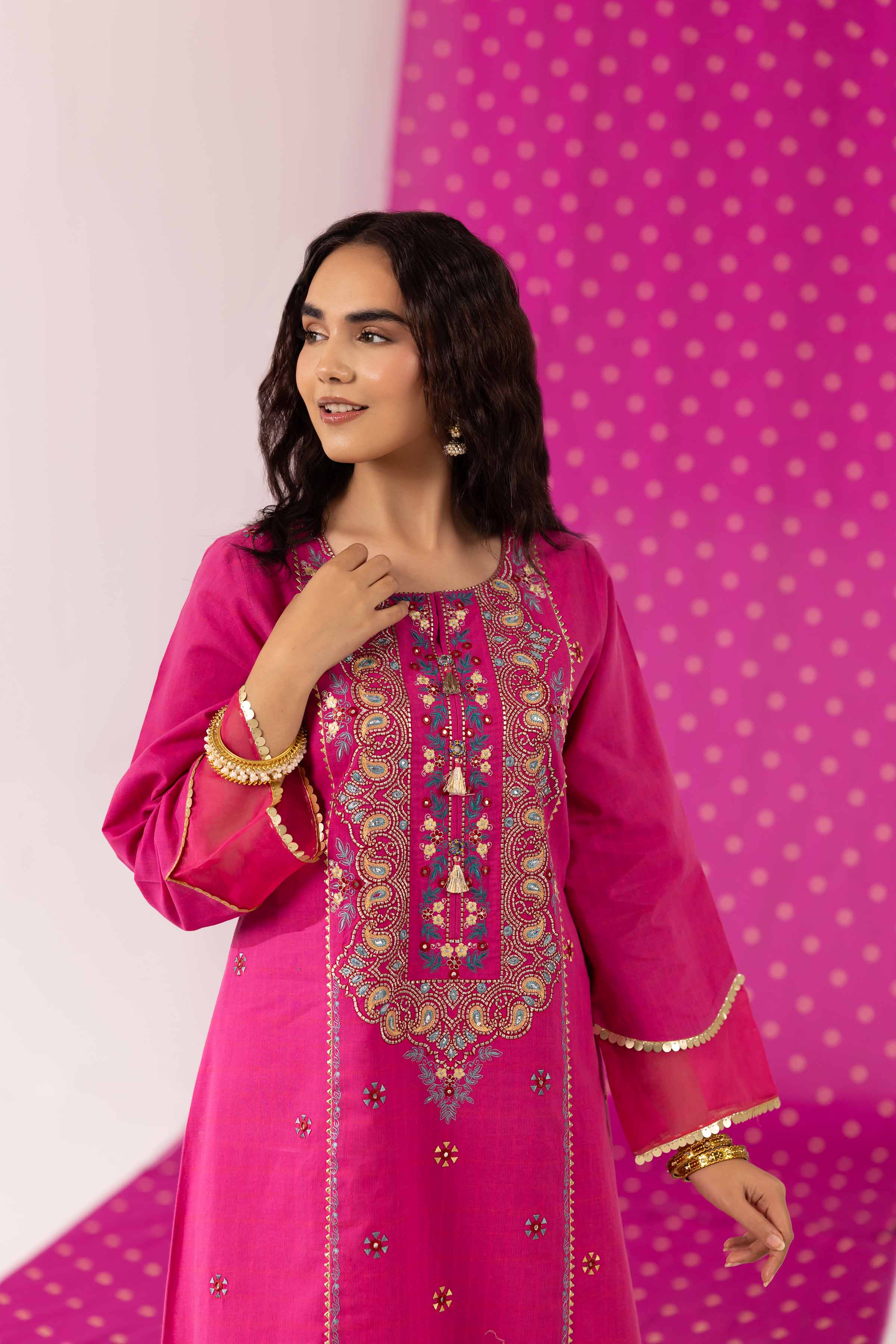 NishatUK - Pink Embroidered   Yarn Dyed 1-piece ready to wear Shirt