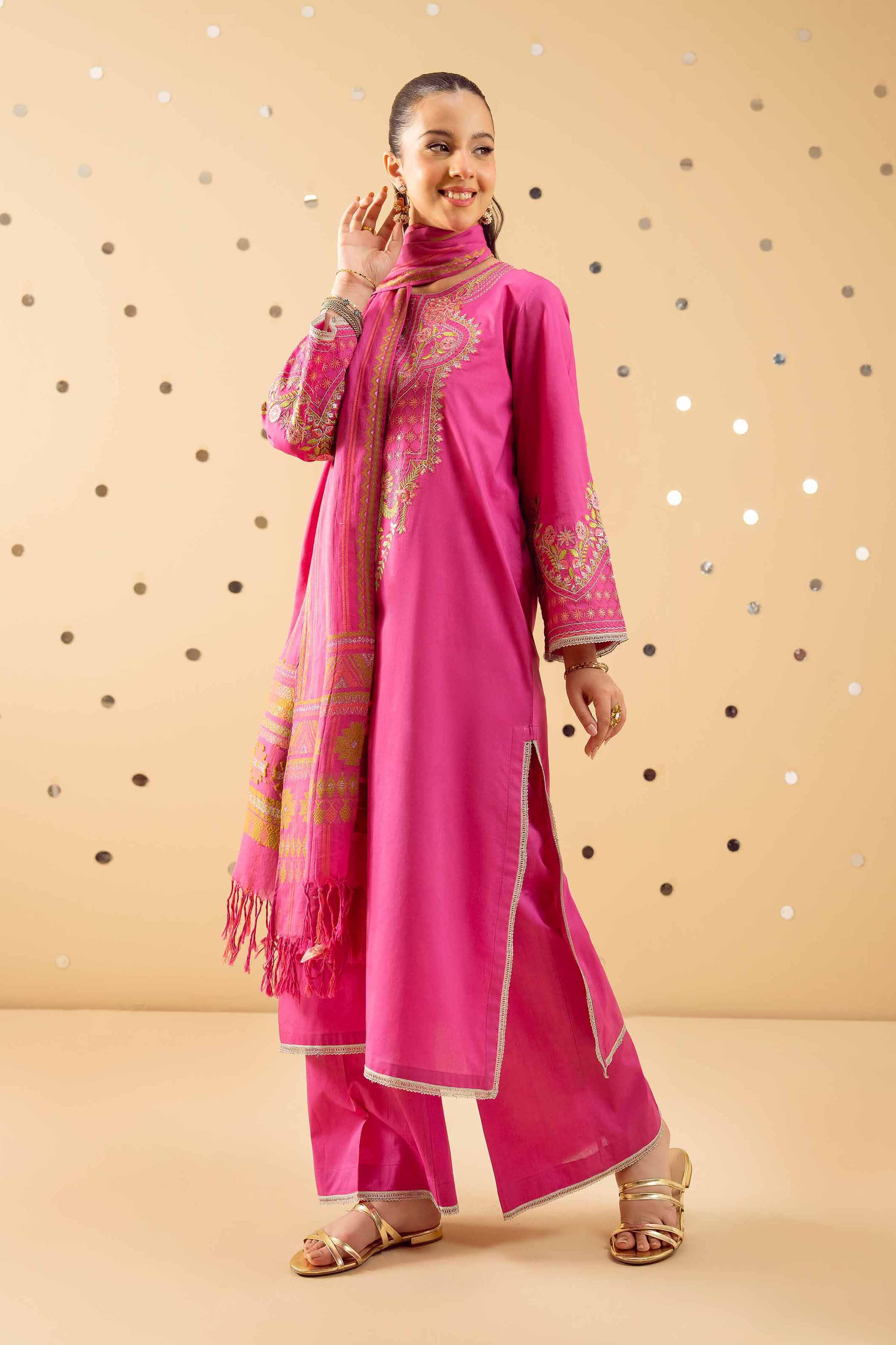 NishatUK - Pink Embroidered Cambric 3-piece ready to wear Suit