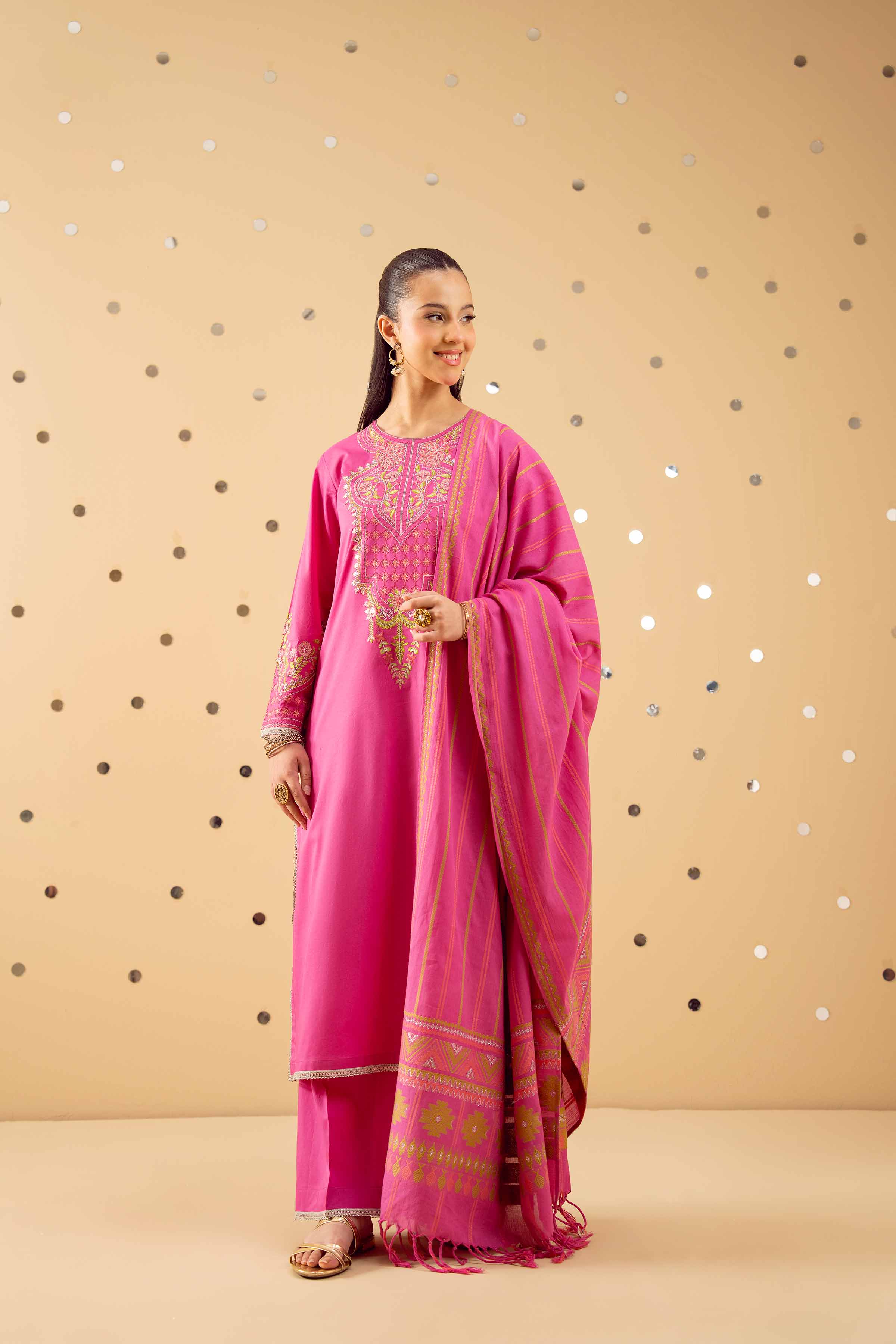 NishatUK - Pink Embroidered Cambric 3-piece ready to wear Suit