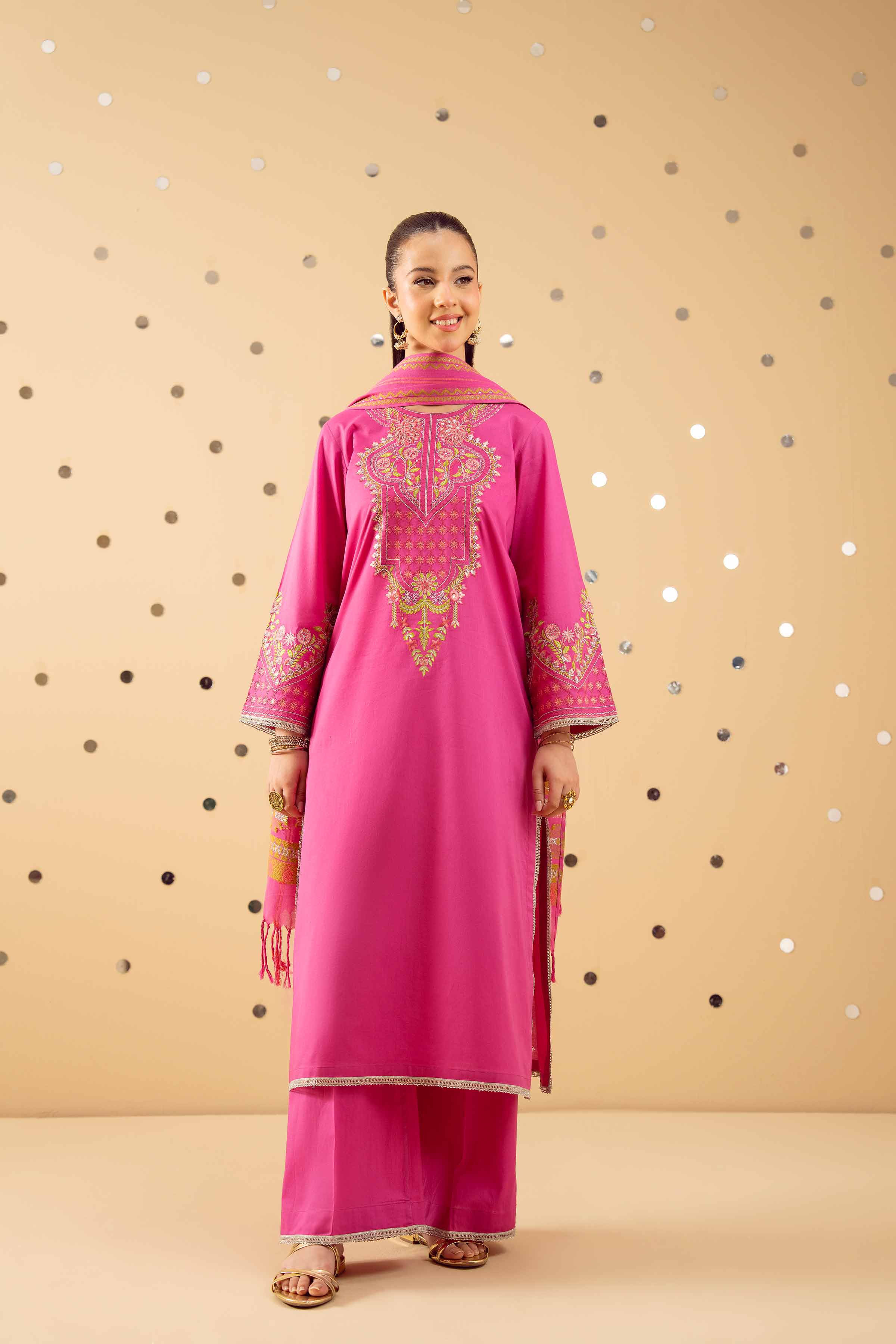 NishatUK - Pink Embroidered Cambric 3-piece ready to wear Suit