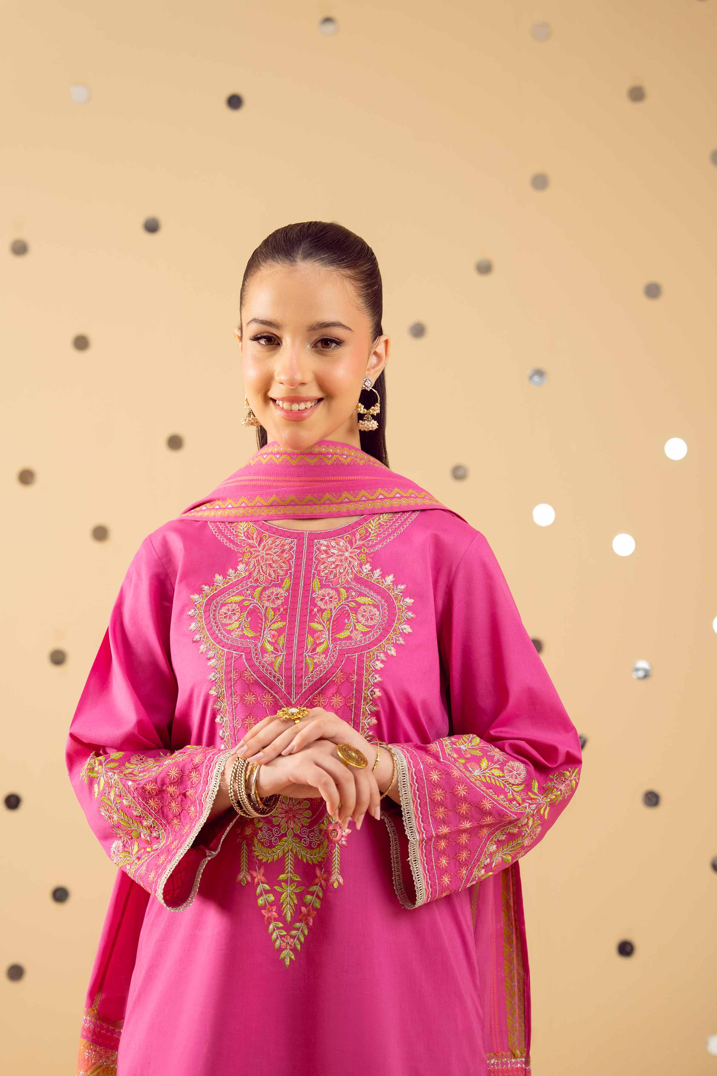 NishatUK - Pink Embroidered Cambric 3-piece ready to wear Suit