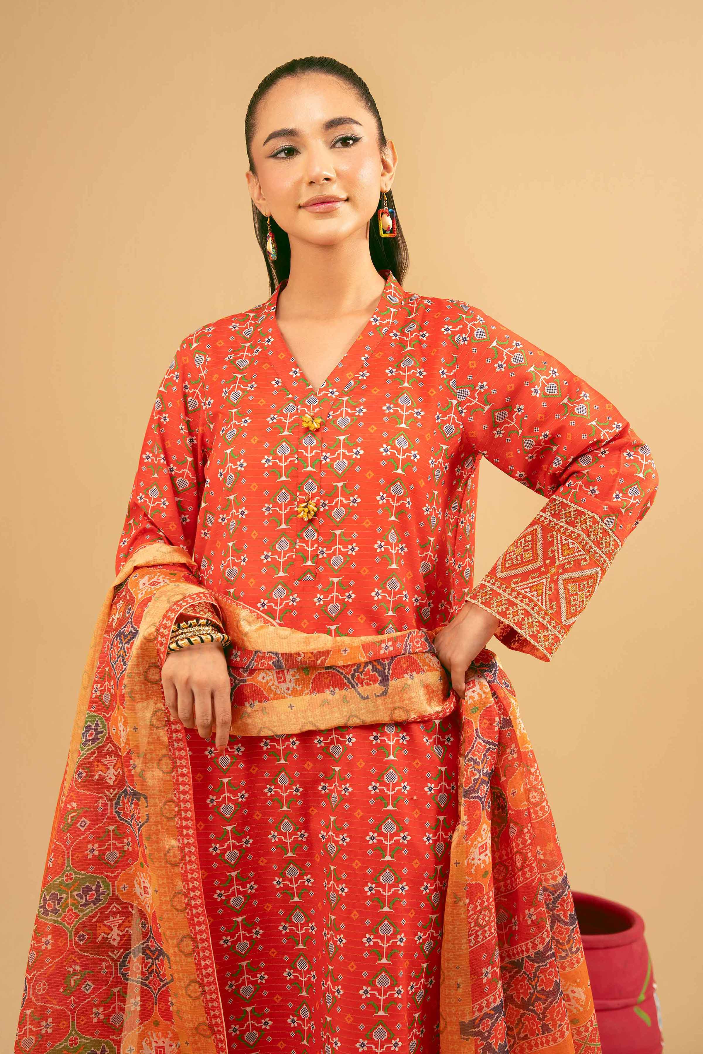NishatUK - Orange Embroidered  Lawn 3-piece ready to wear Suit